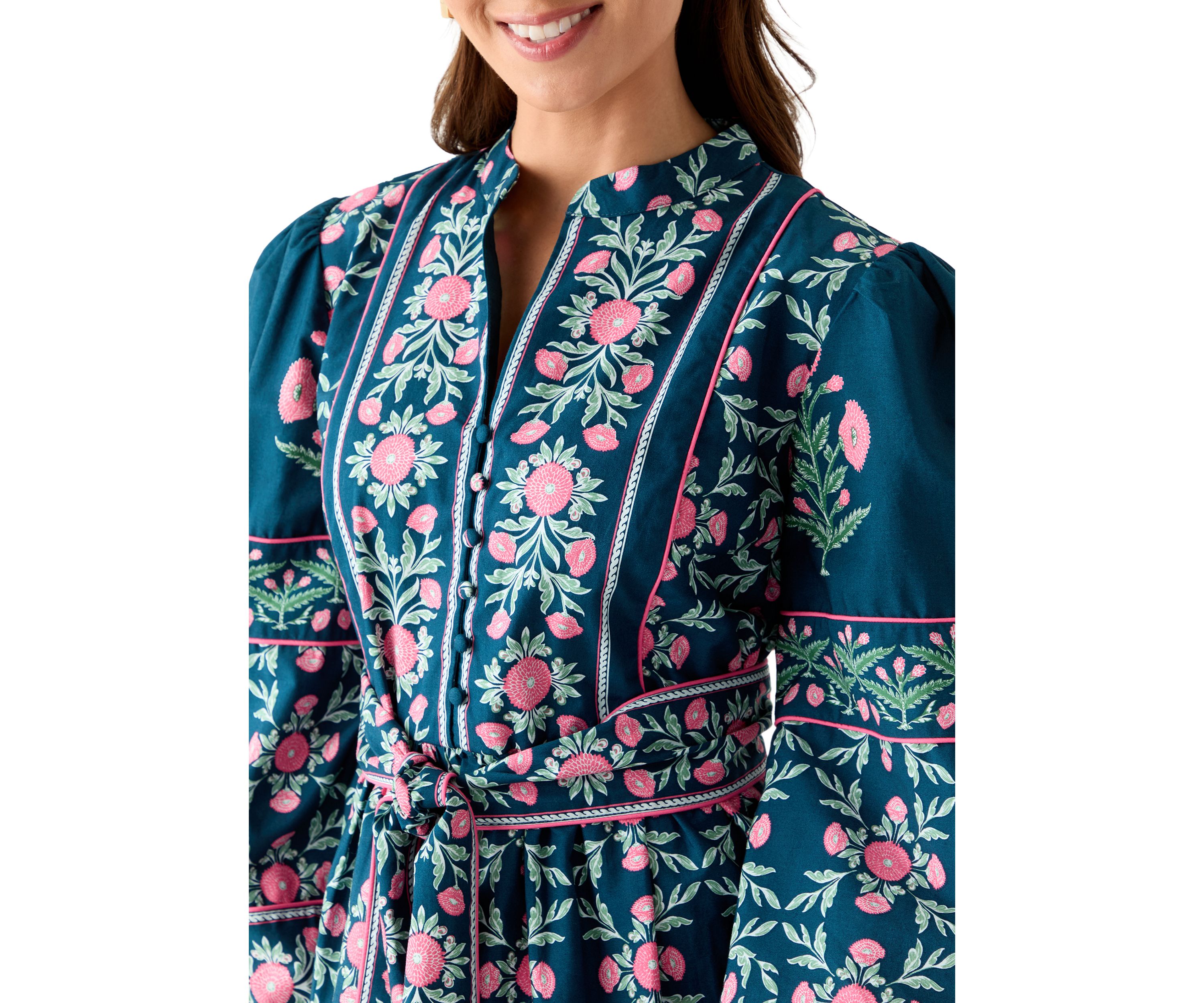 Petite Puff Sleeve Printed Midi Dress