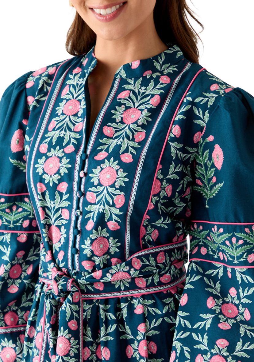 Petite Puff Sleeve Printed Midi Dress