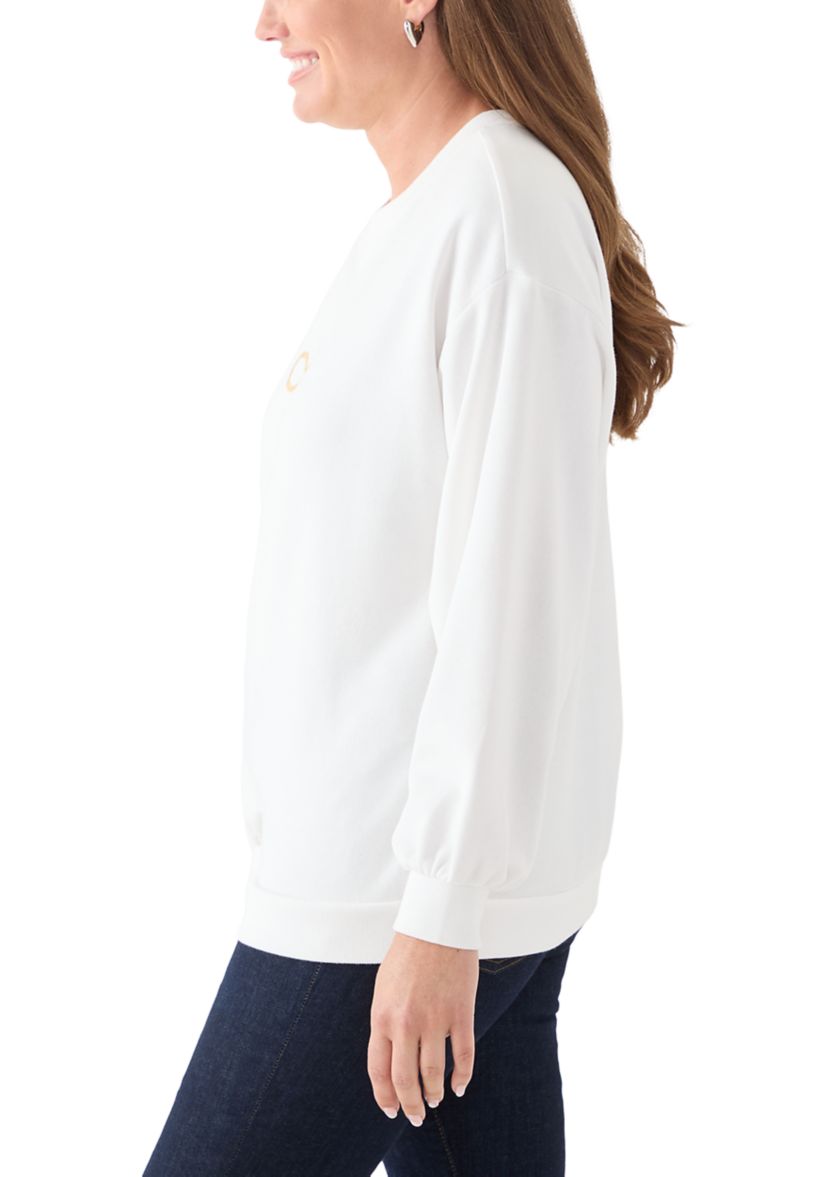  Petite Long Sleeve Embroidered Sweatshirt