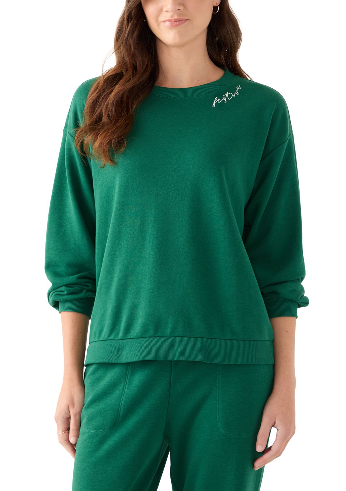 Petite Long Sleeve Embroidered Sweatshirt 