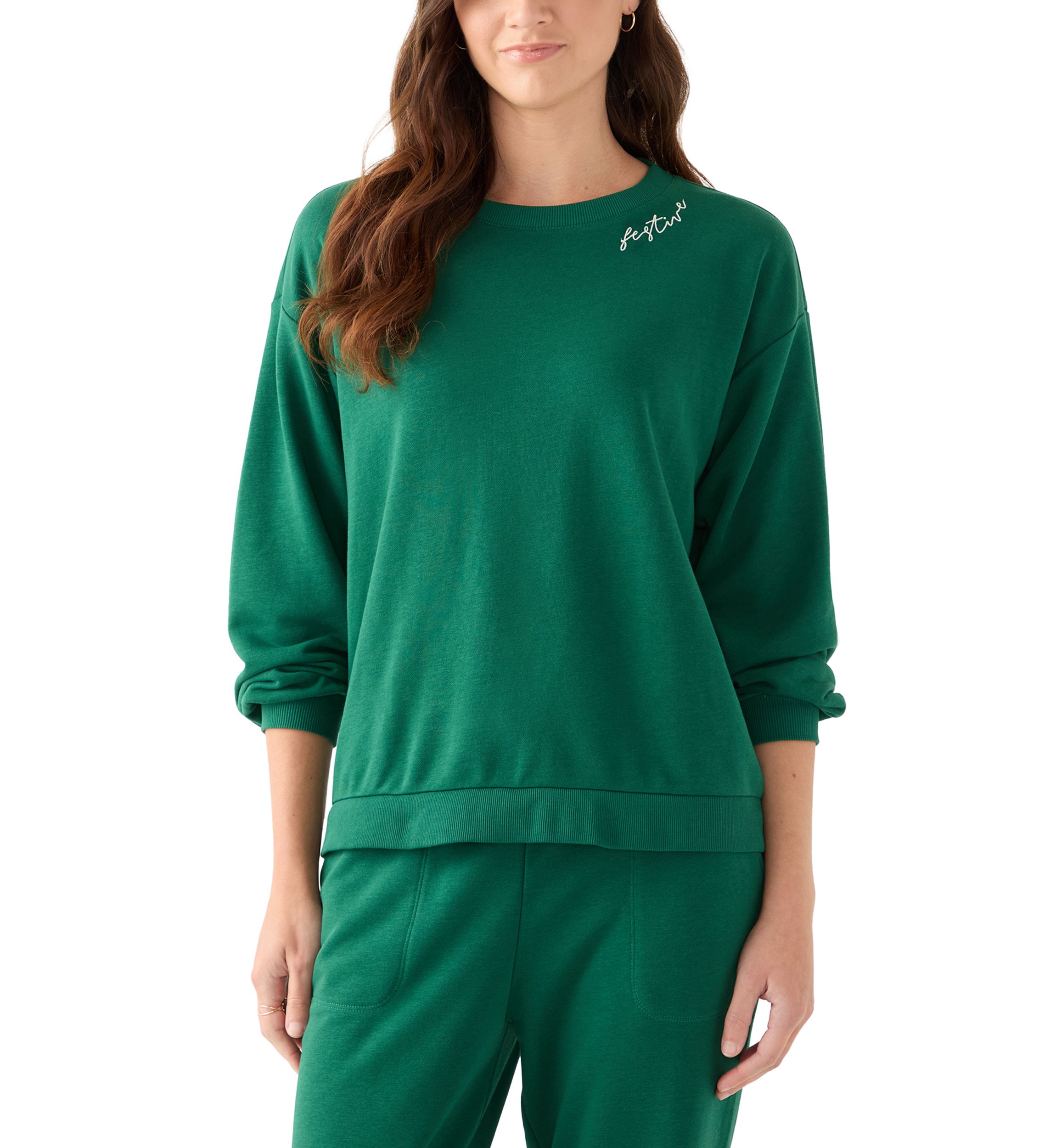 Petite Long Sleeve Embroidered Sweatshirt 
