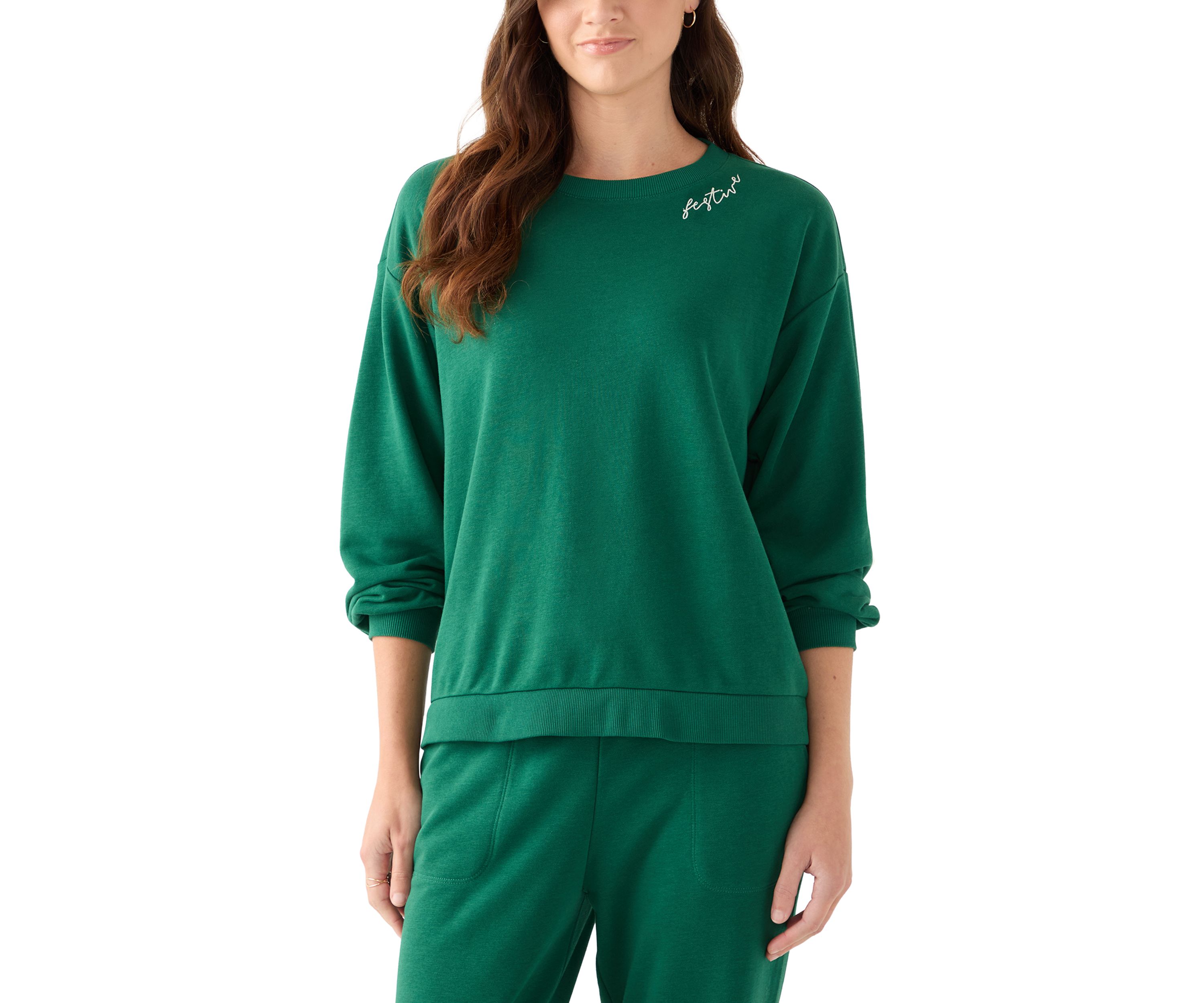 Petite Long Sleeve Embroidered Sweatshirt 
