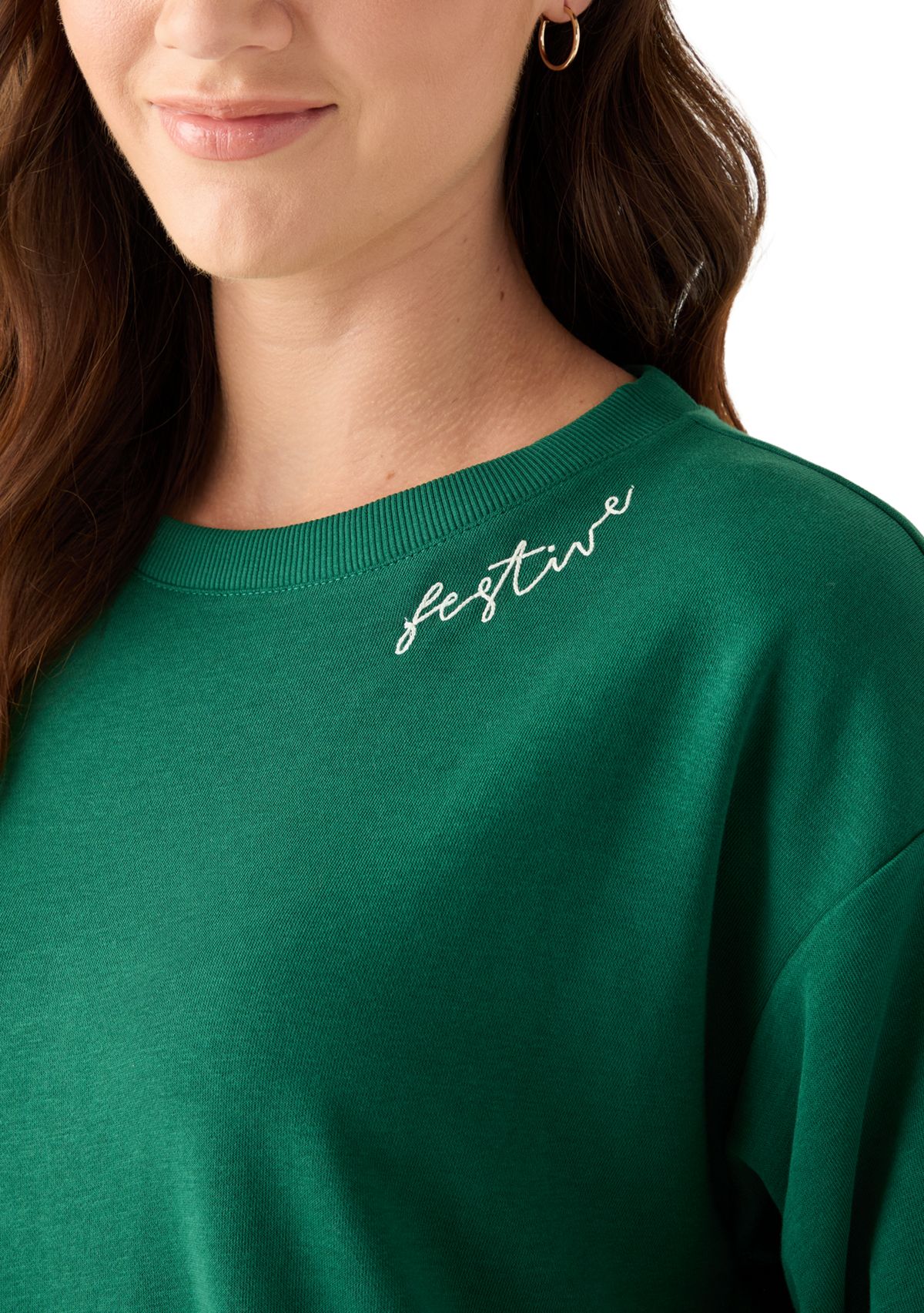 Petite Long Sleeve Embroidered Sweatshirt 