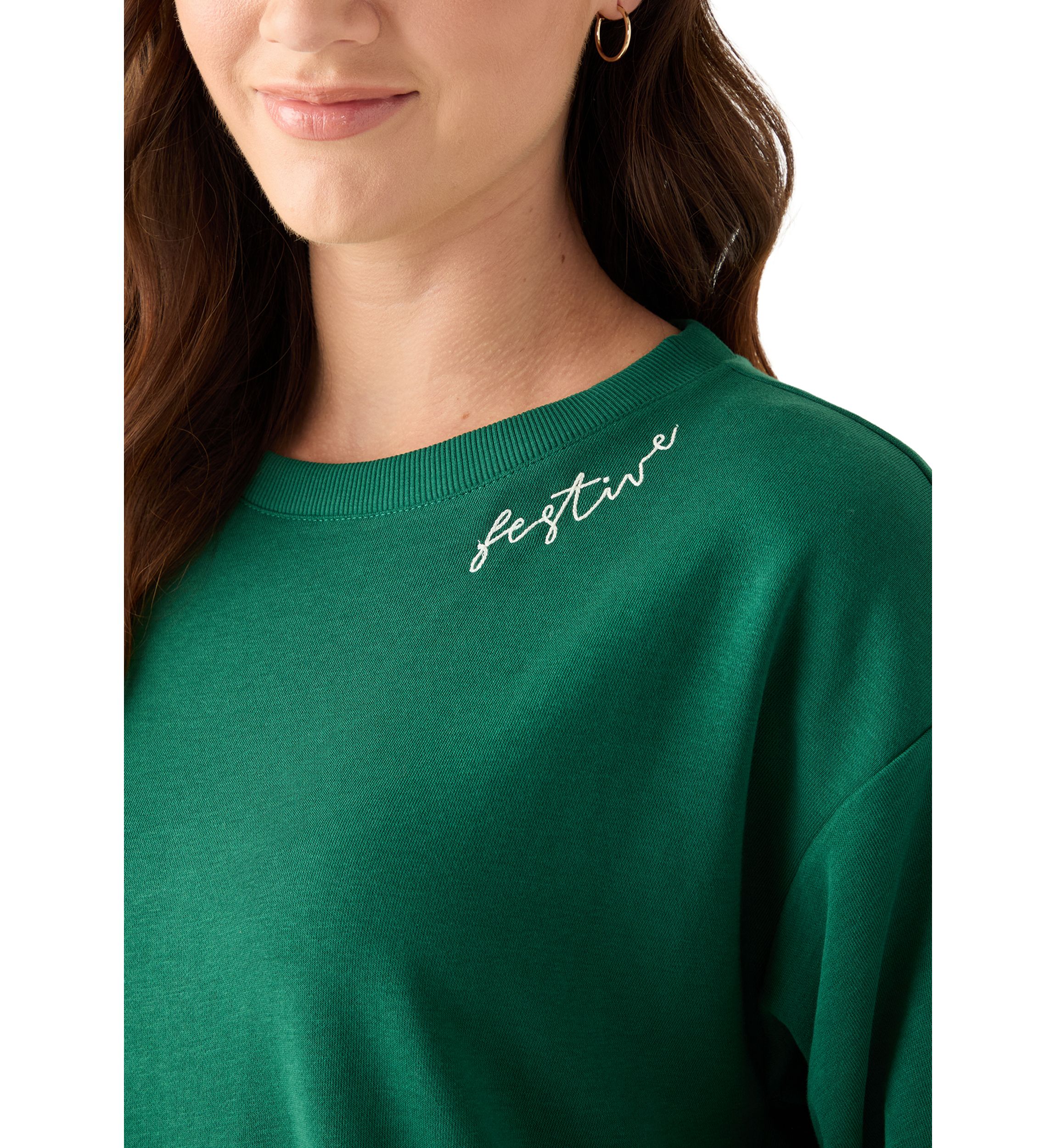 Petite Long Sleeve Embroidered Sweatshirt 