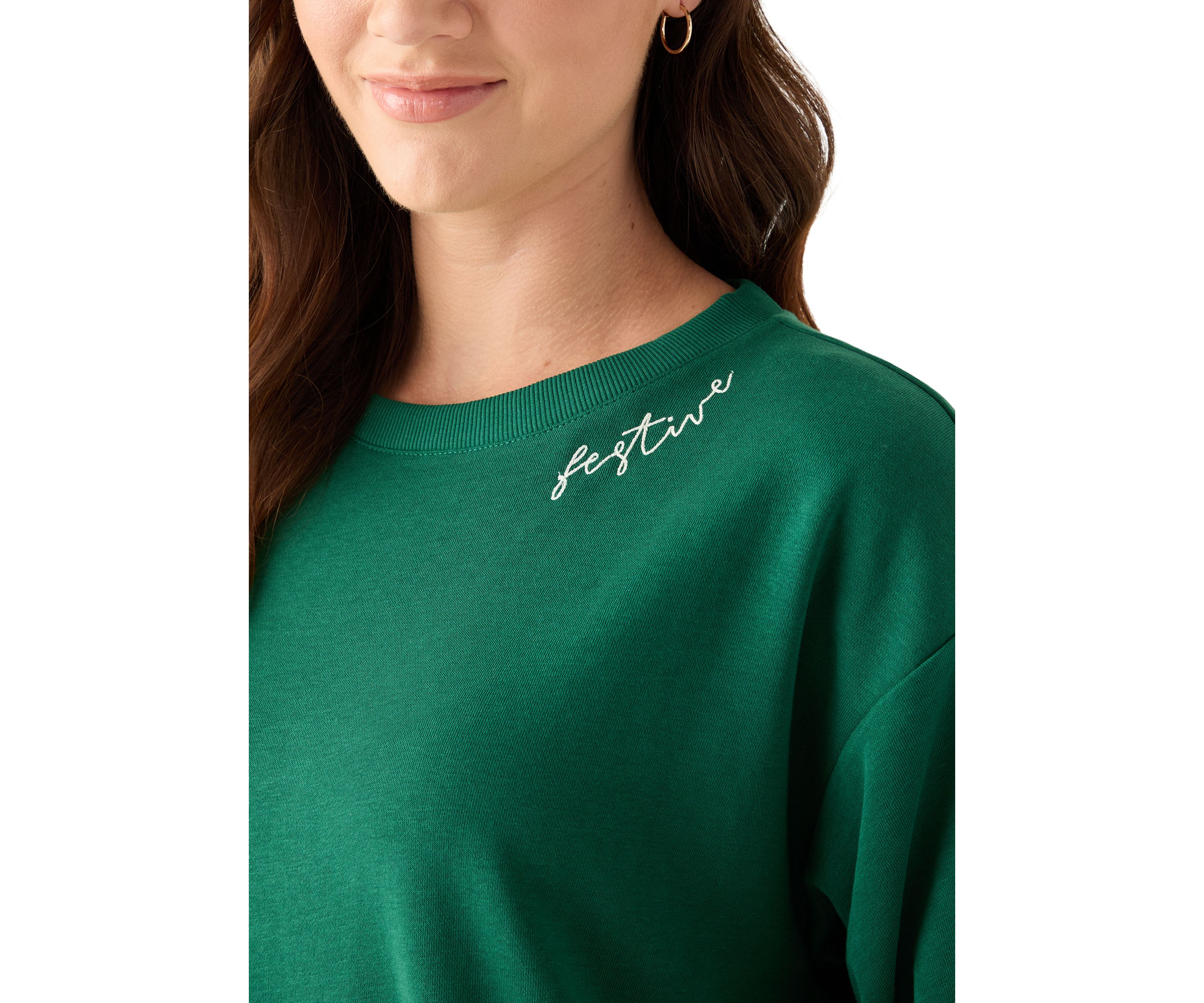 Petite Long Sleeve Embroidered Sweatshirt 
