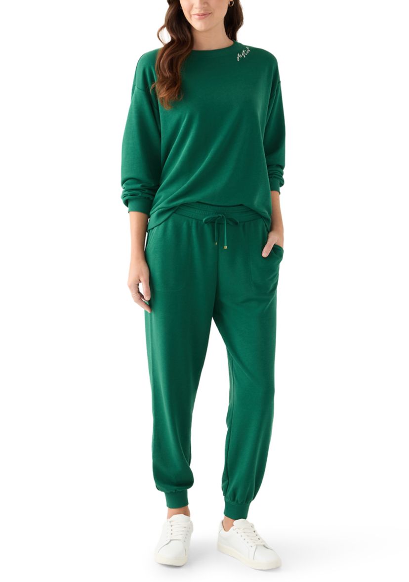 Petite Long Sleeve Embroidered Sweatshirt 
