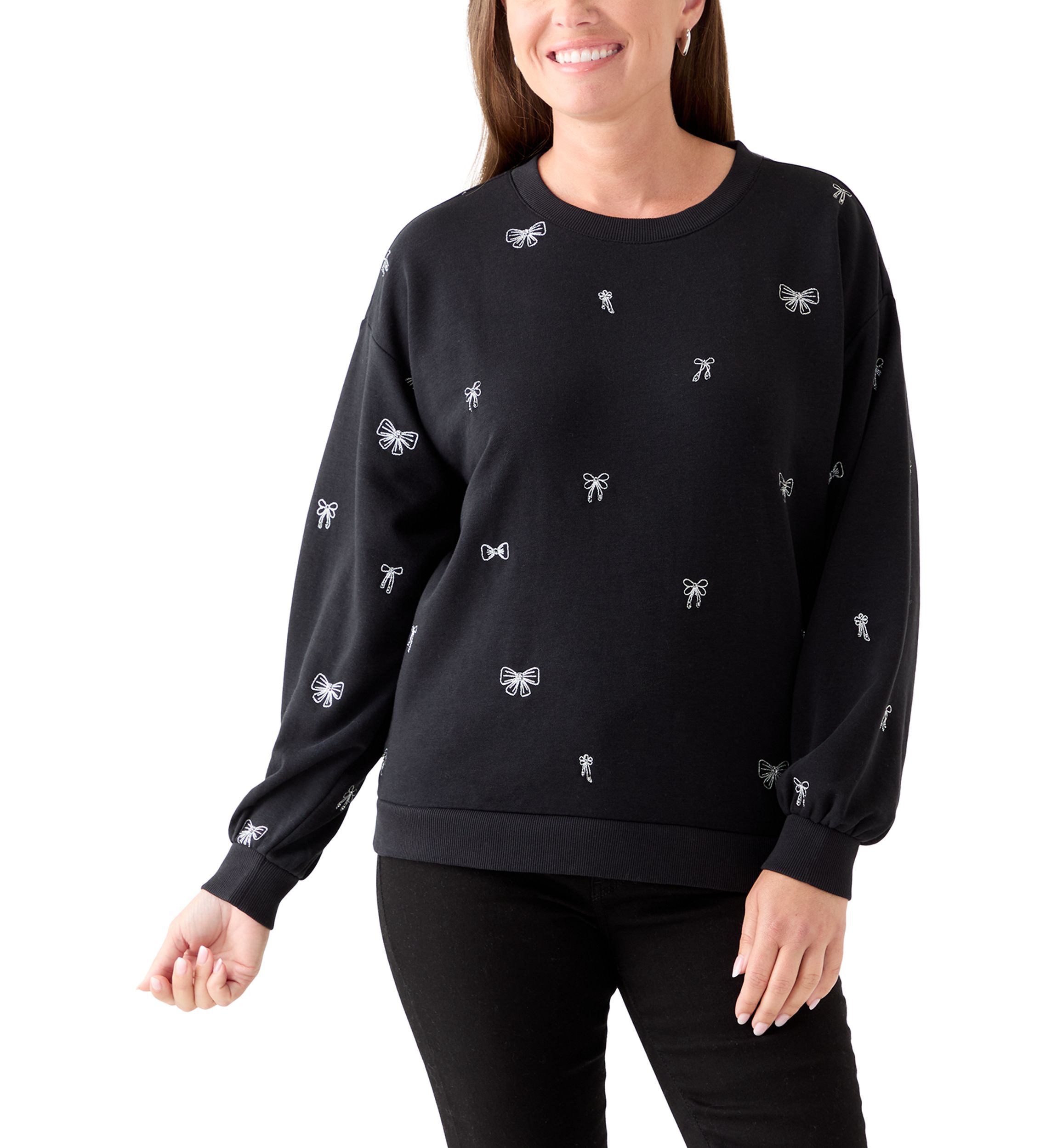 Petite Long Sleeve Embellished Sweatshirt