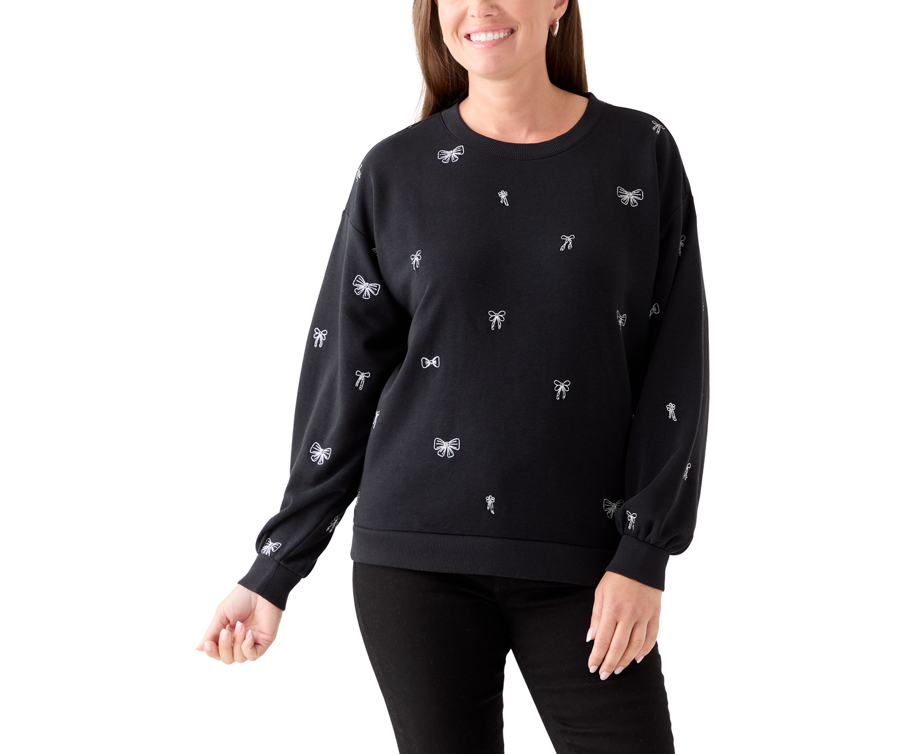 Petite Long Sleeve Embellished Sweatshirt