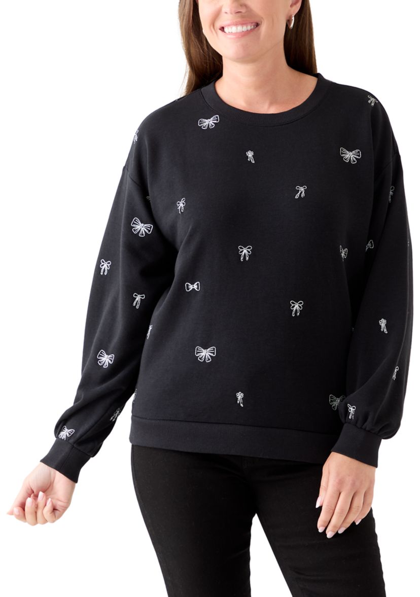 Petite Long Sleeve Embellished Sweatshirt