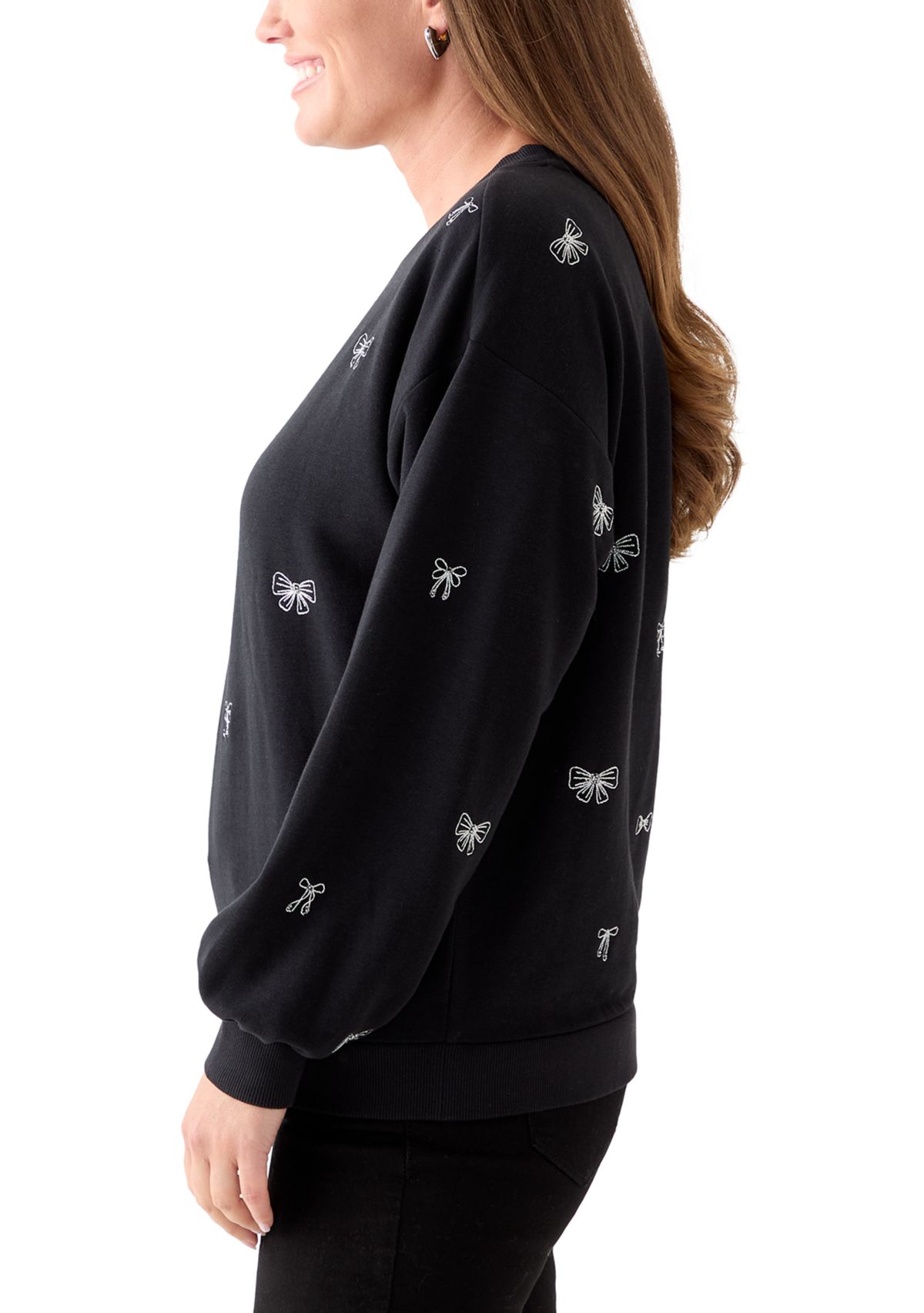Petite Long Sleeve Embellished Sweatshirt