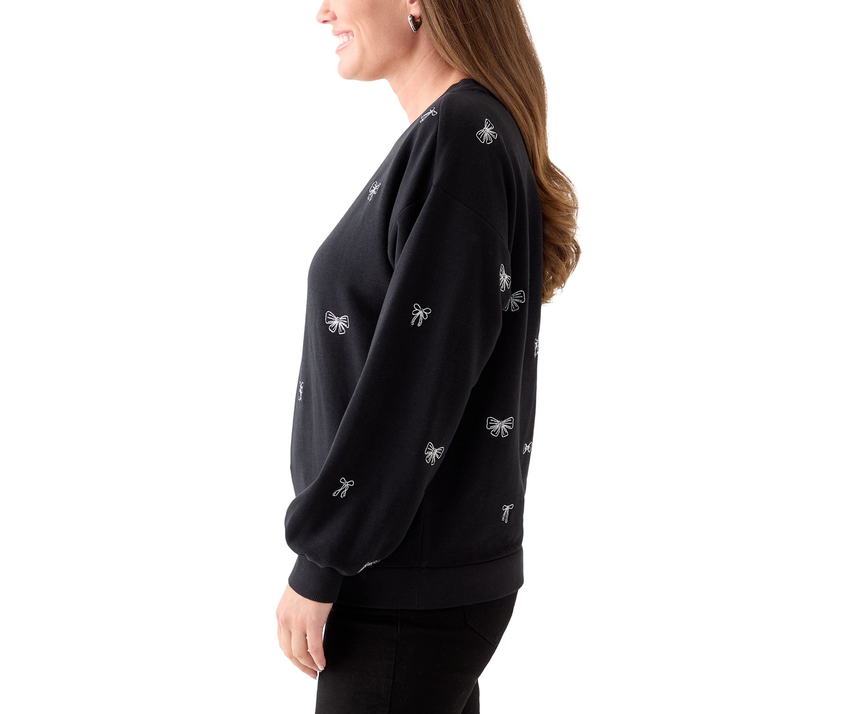 Petite Long Sleeve Embellished Sweatshirt