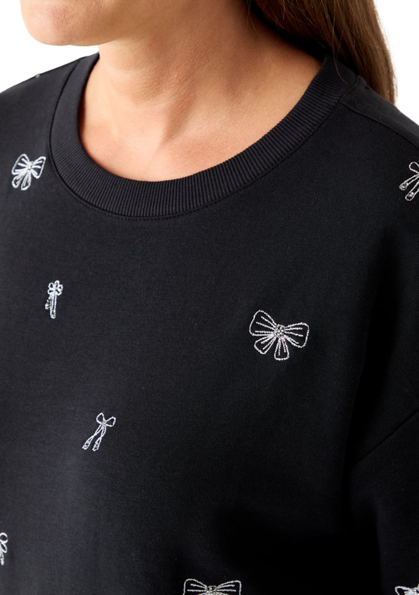 Petite Long Sleeve Embellished Sweatshirt