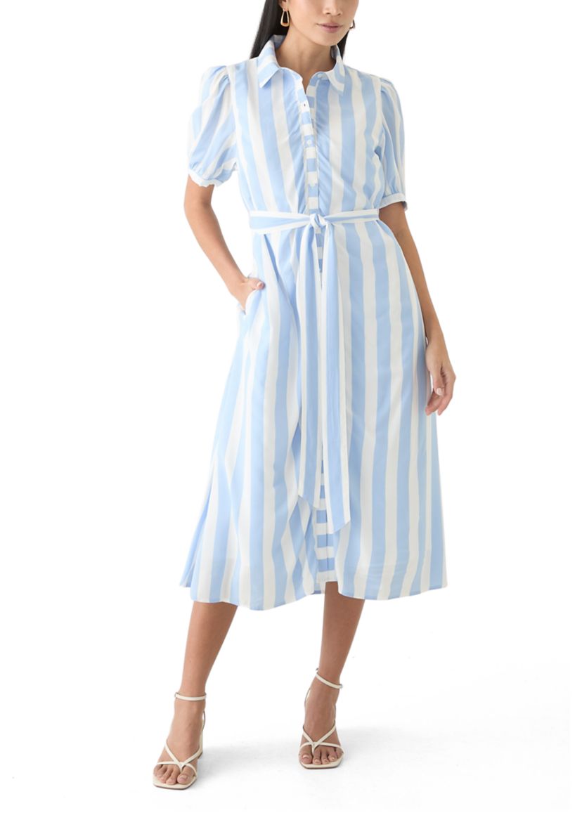 Petite Short Sleeve Belted Yarn Dyed Shirtdress