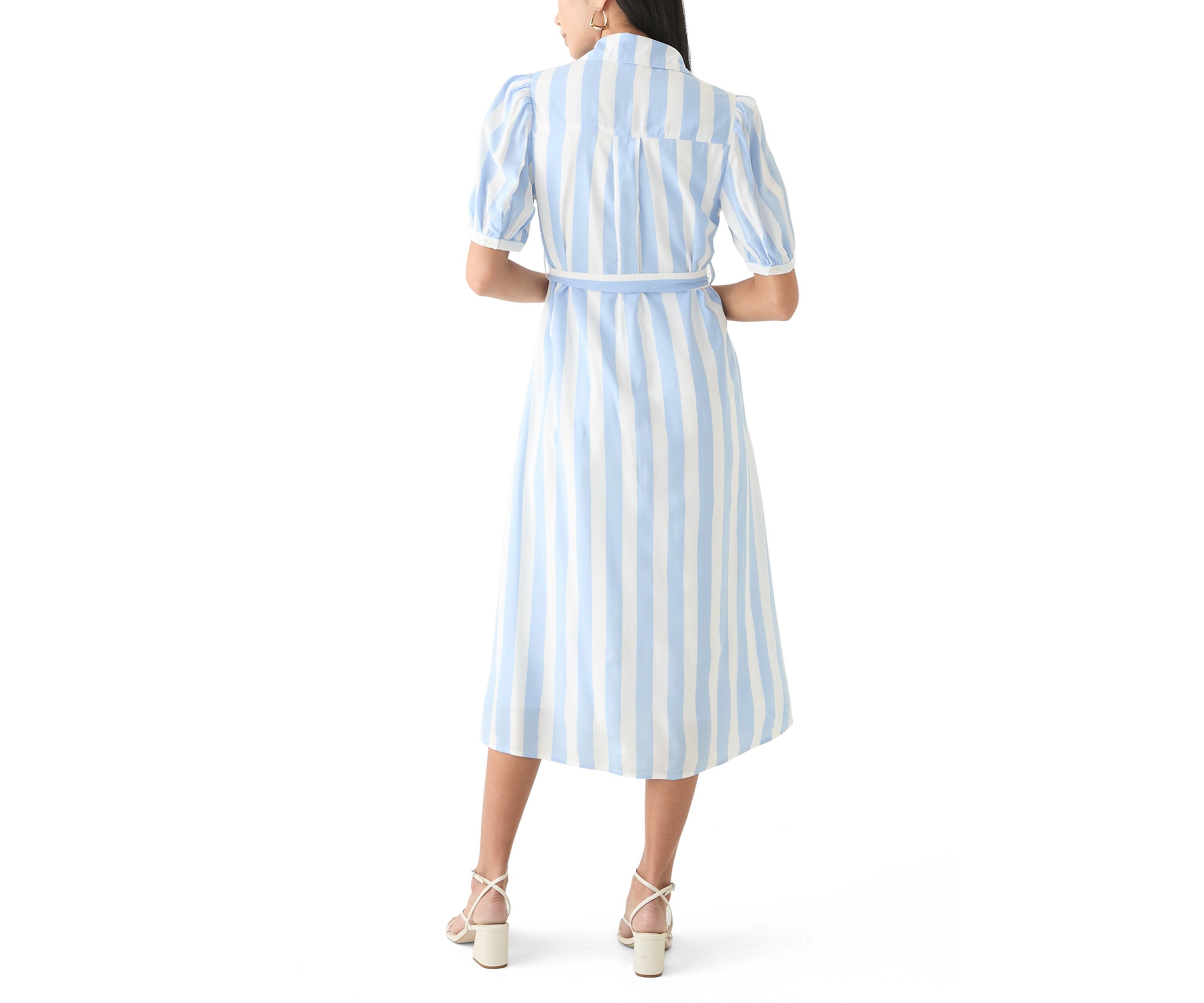 Petite Short Sleeve Belted Yarn Dyed Shirtdress