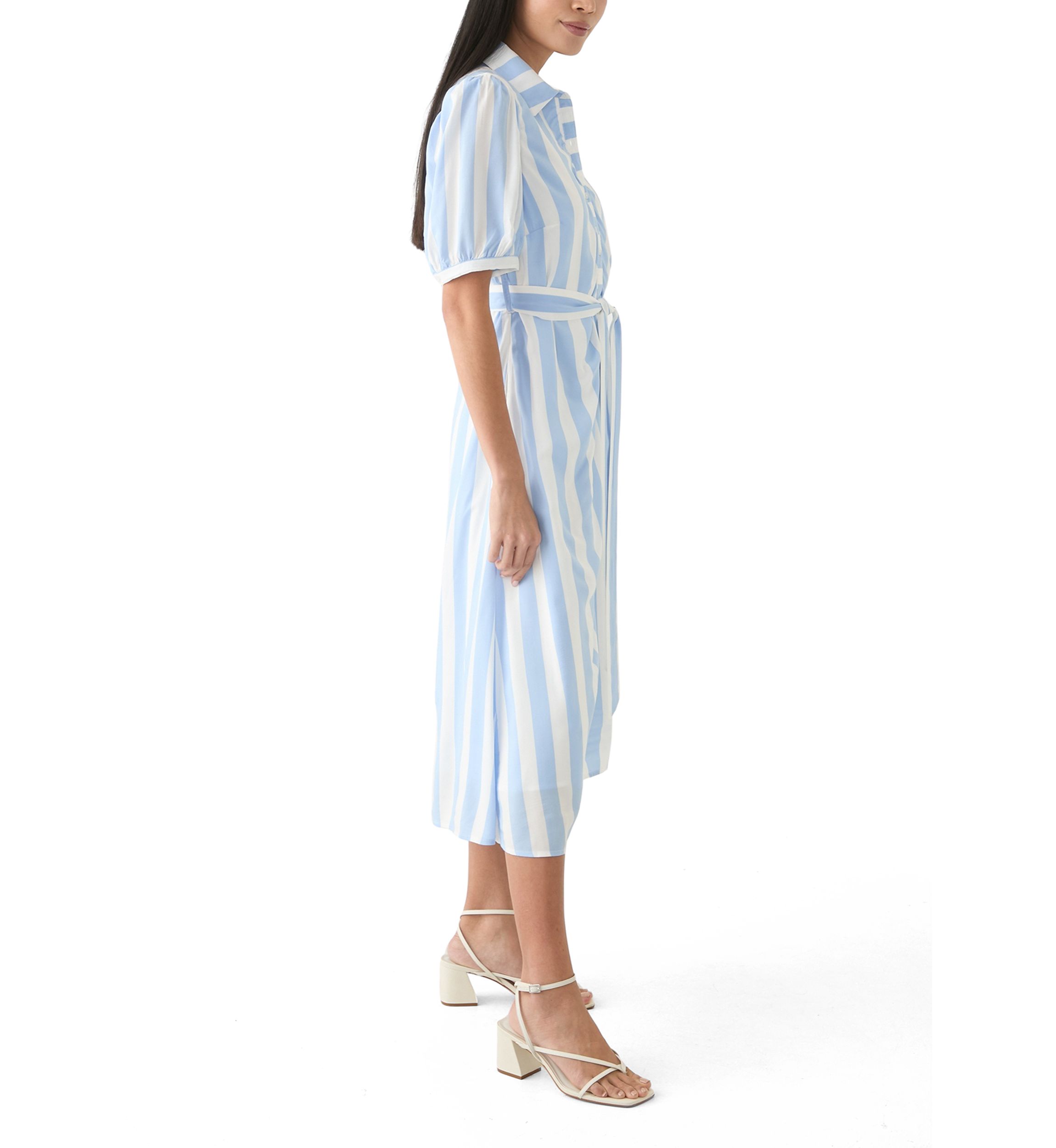 Petite Short Sleeve Belted Yarn Dyed Shirtdress