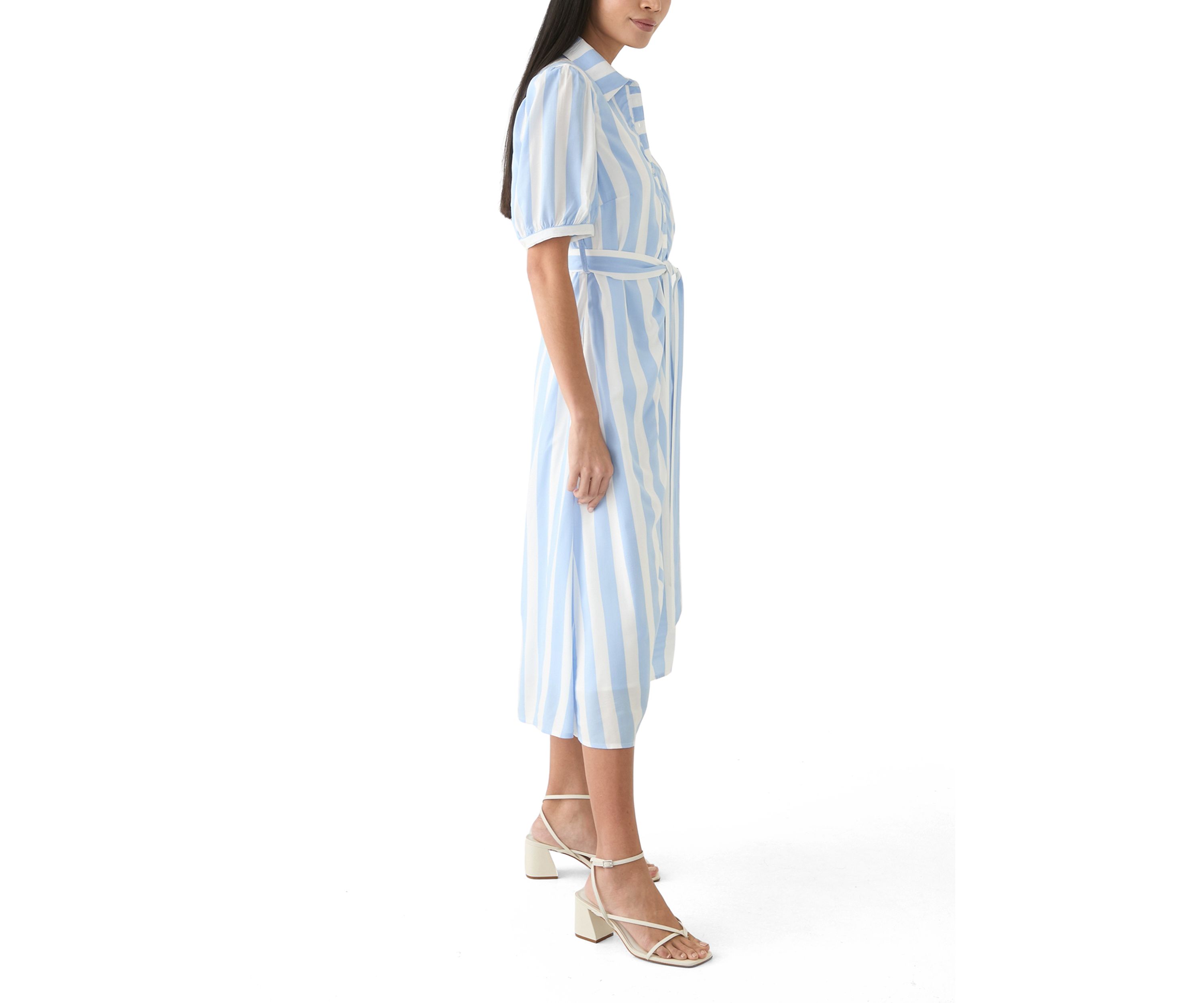 Petite Short Sleeve Belted Yarn Dyed Shirtdress