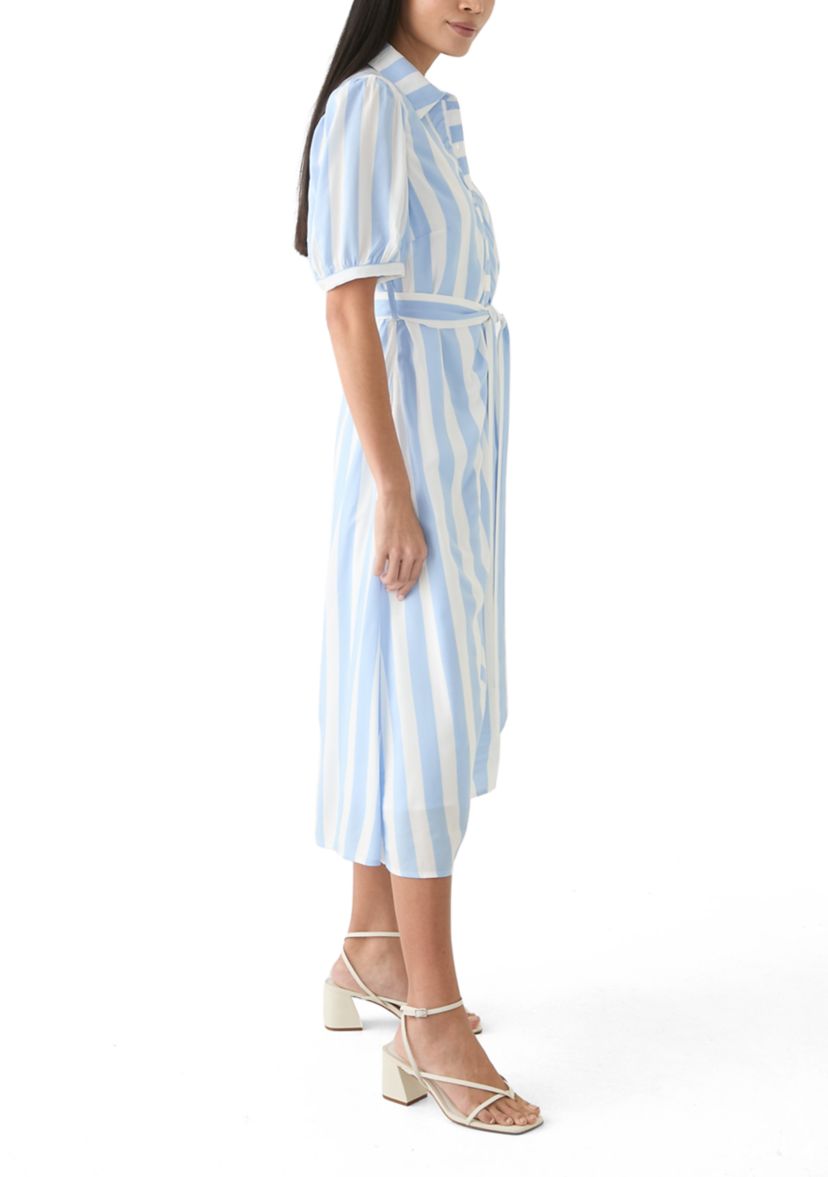 Petite Short Sleeve Belted Yarn Dyed Shirtdress