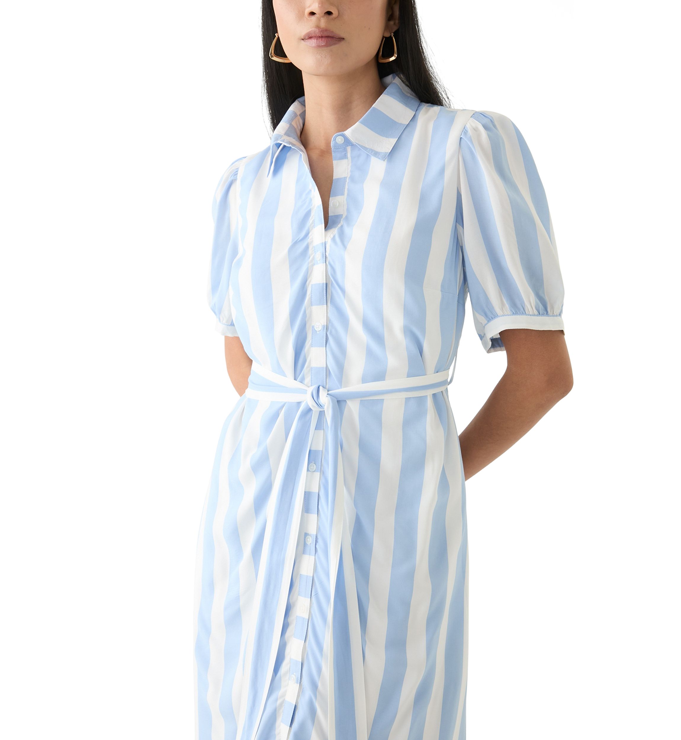 Petite Short Sleeve Belted Yarn Dyed Shirtdress