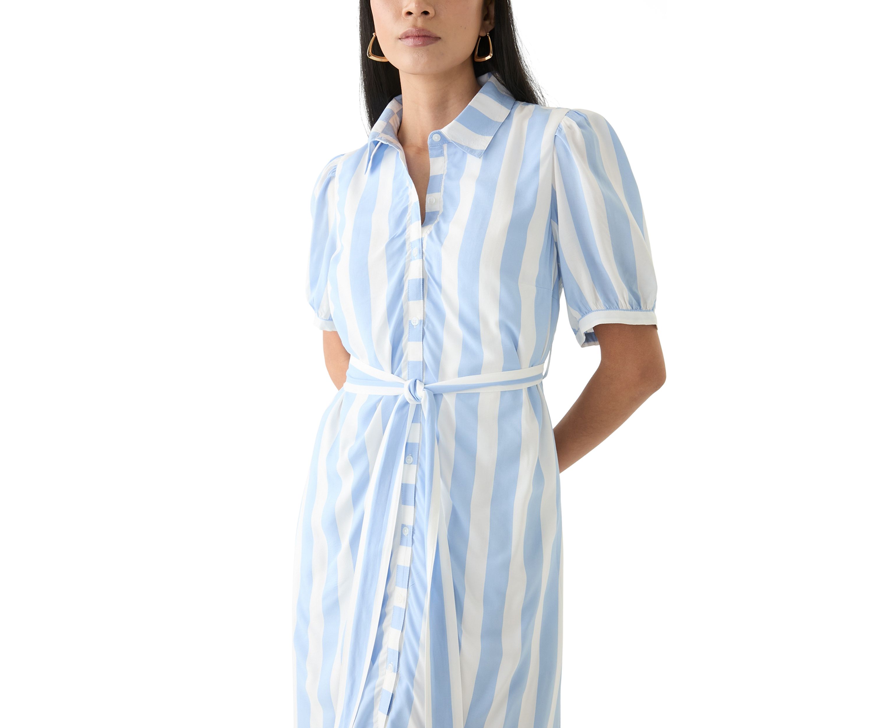 Petite Short Sleeve Belted Yarn Dyed Shirtdress