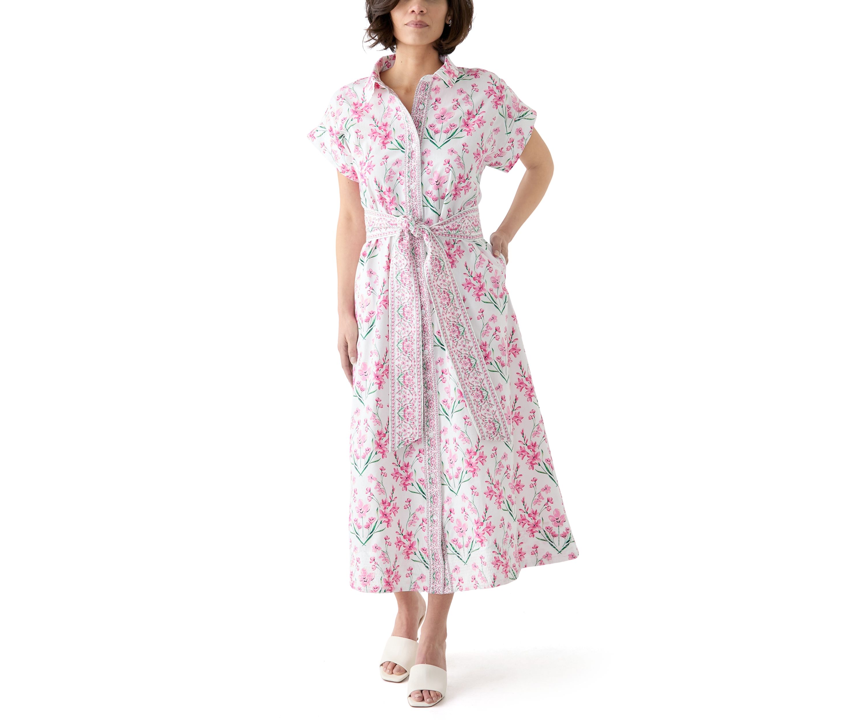 Petite Short Sleeve Dolman Belted Midi Dress