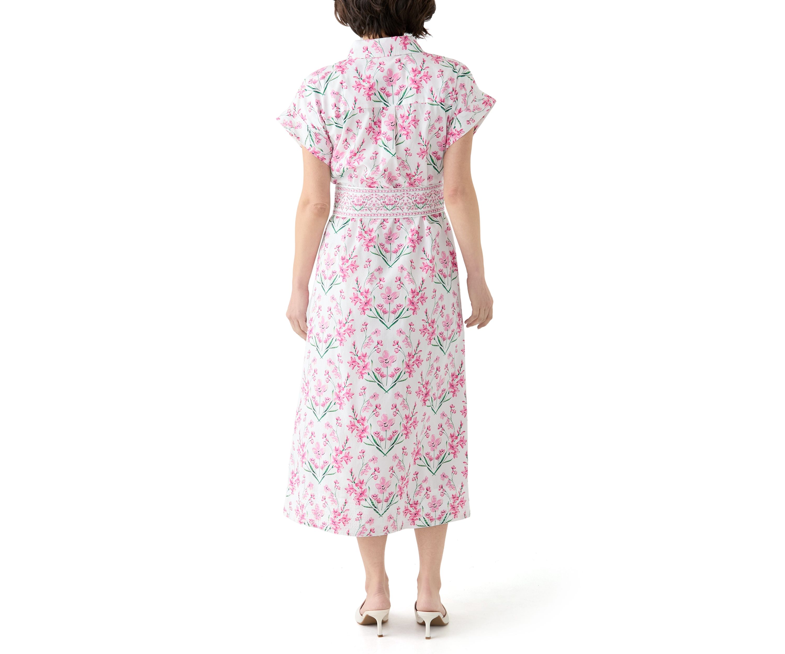 Petite Short Sleeve Dolman Belted Midi Dress