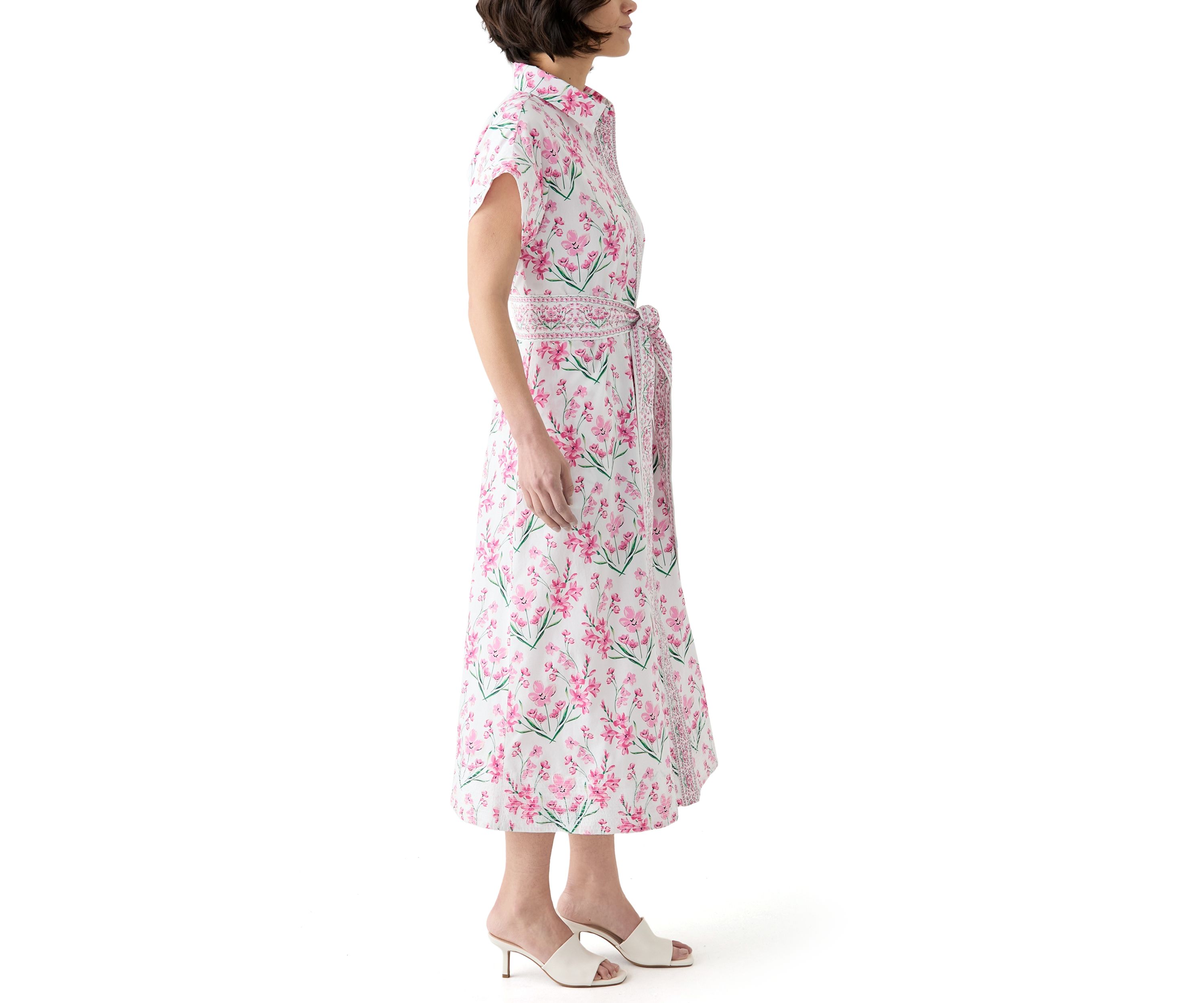 Petite Short Sleeve Dolman Belted Midi Dress