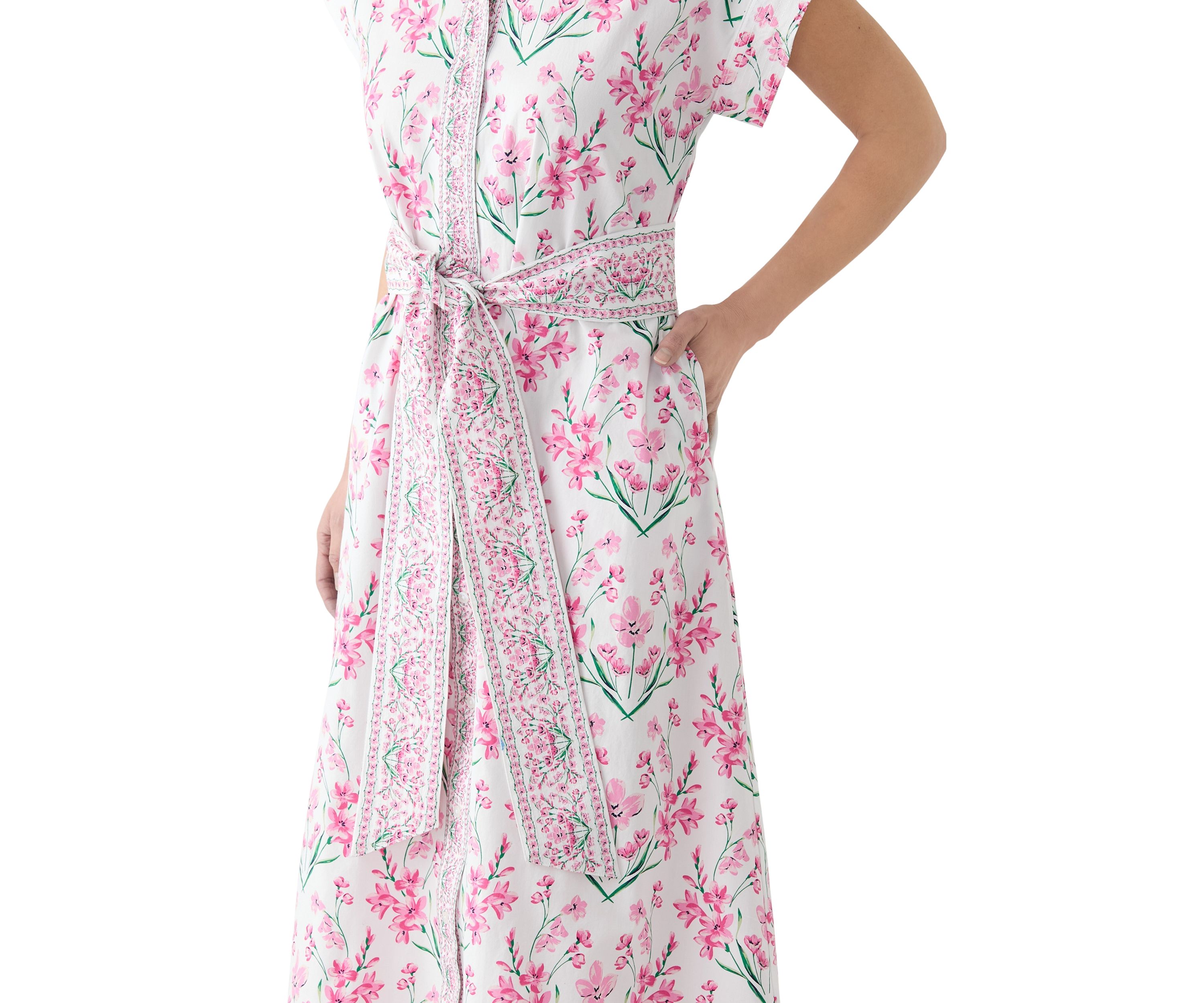 Petite Short Sleeve Dolman Belted Midi Dress