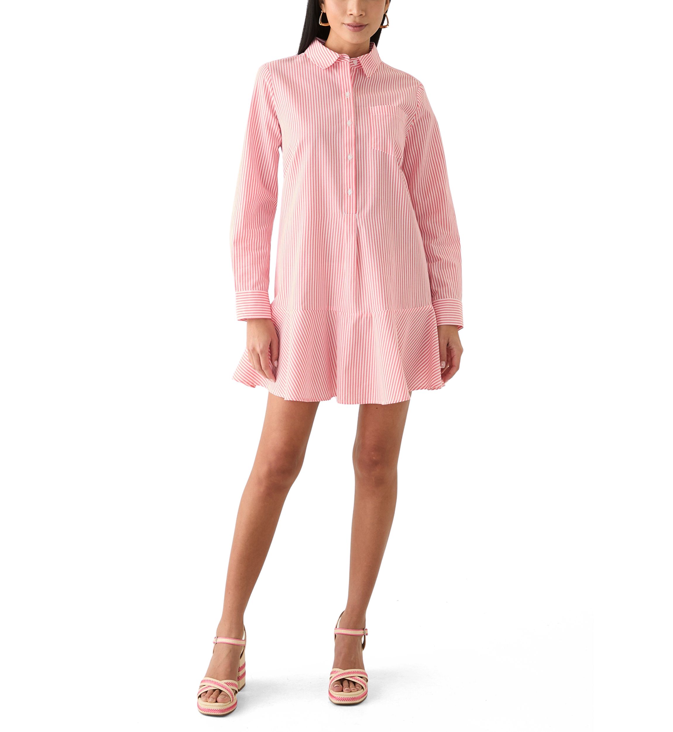 Petite Long Sleeve Flounce Shirt Dress