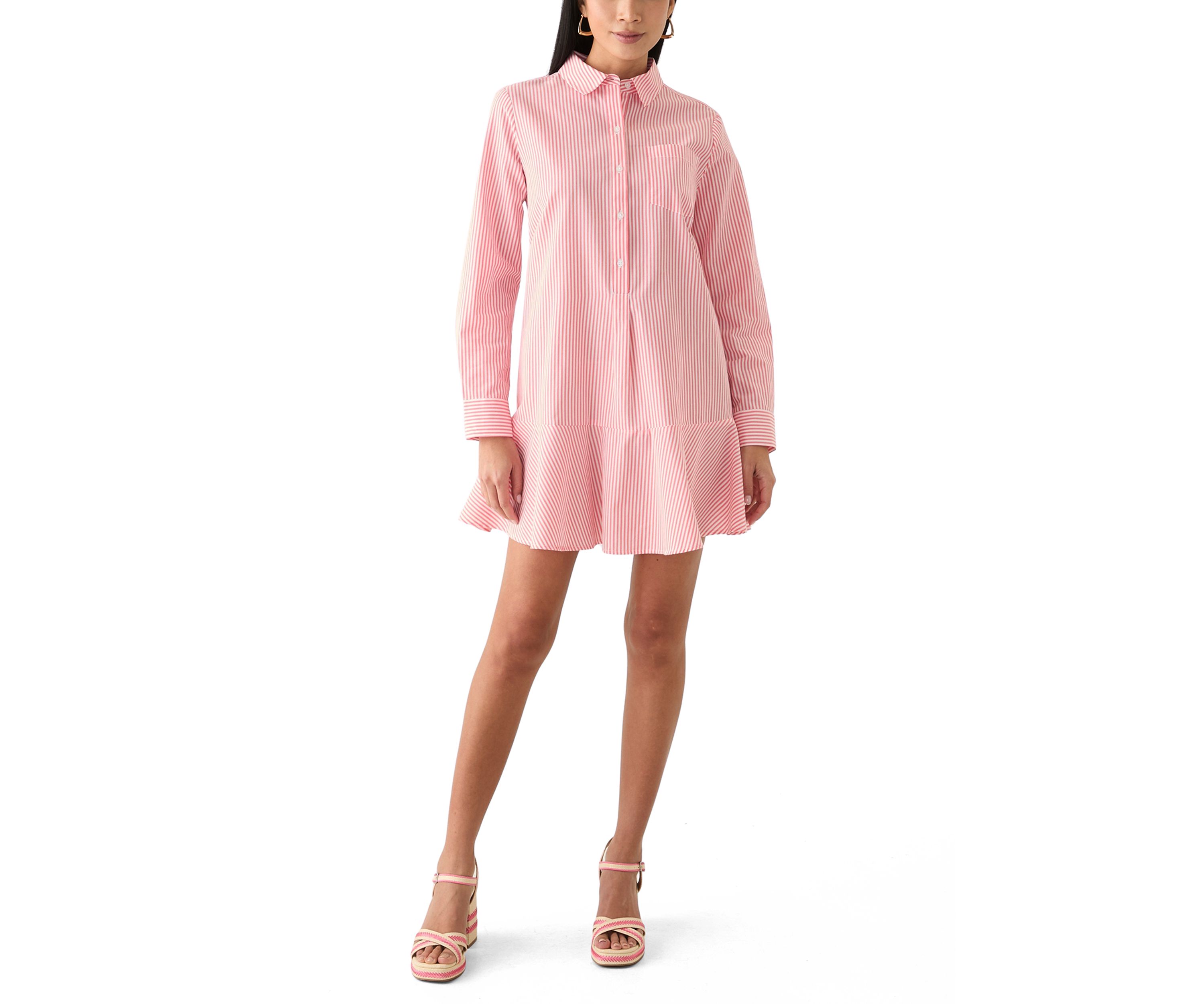 Petite Long Sleeve Flounce Shirt Dress