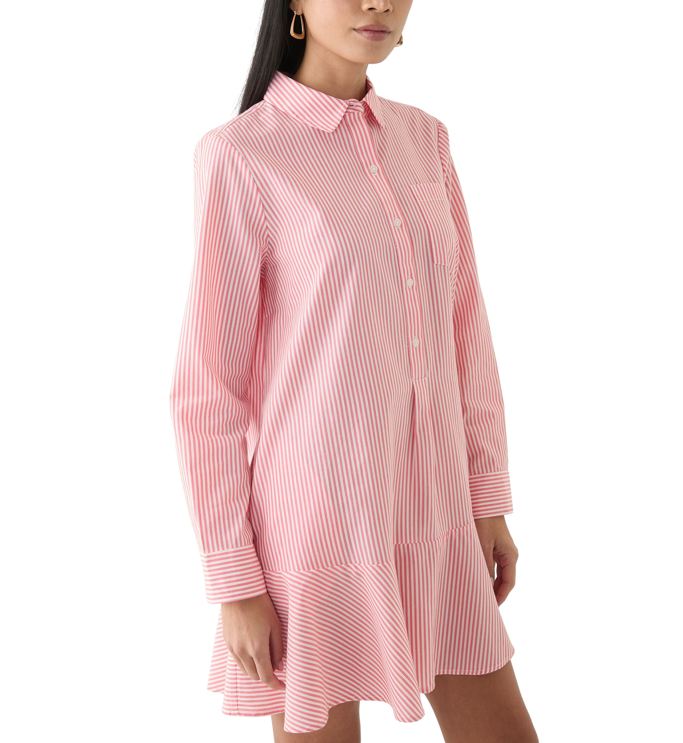Petite Long Sleeve Flounce Shirt Dress