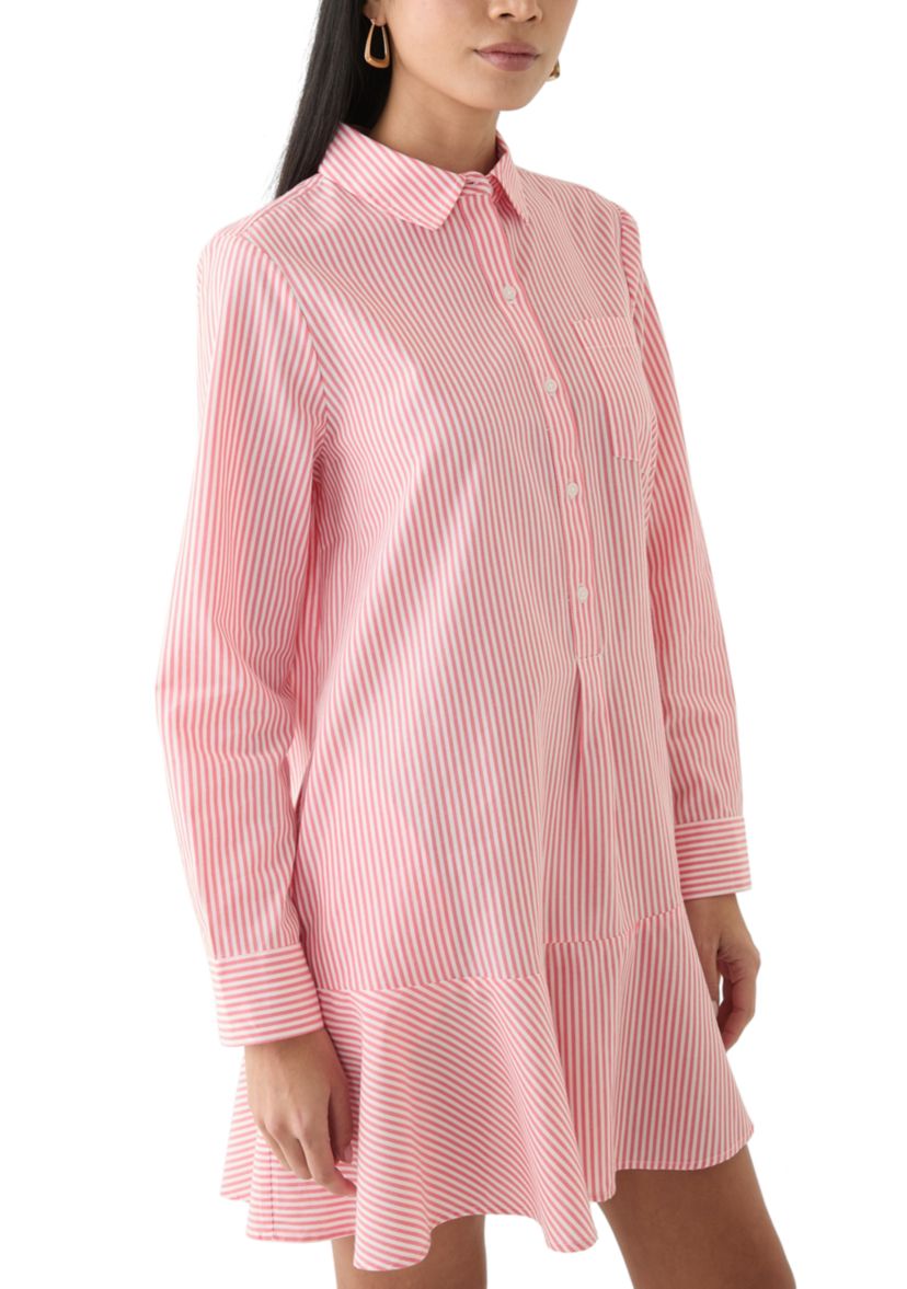Petite Long Sleeve Flounce Shirt Dress