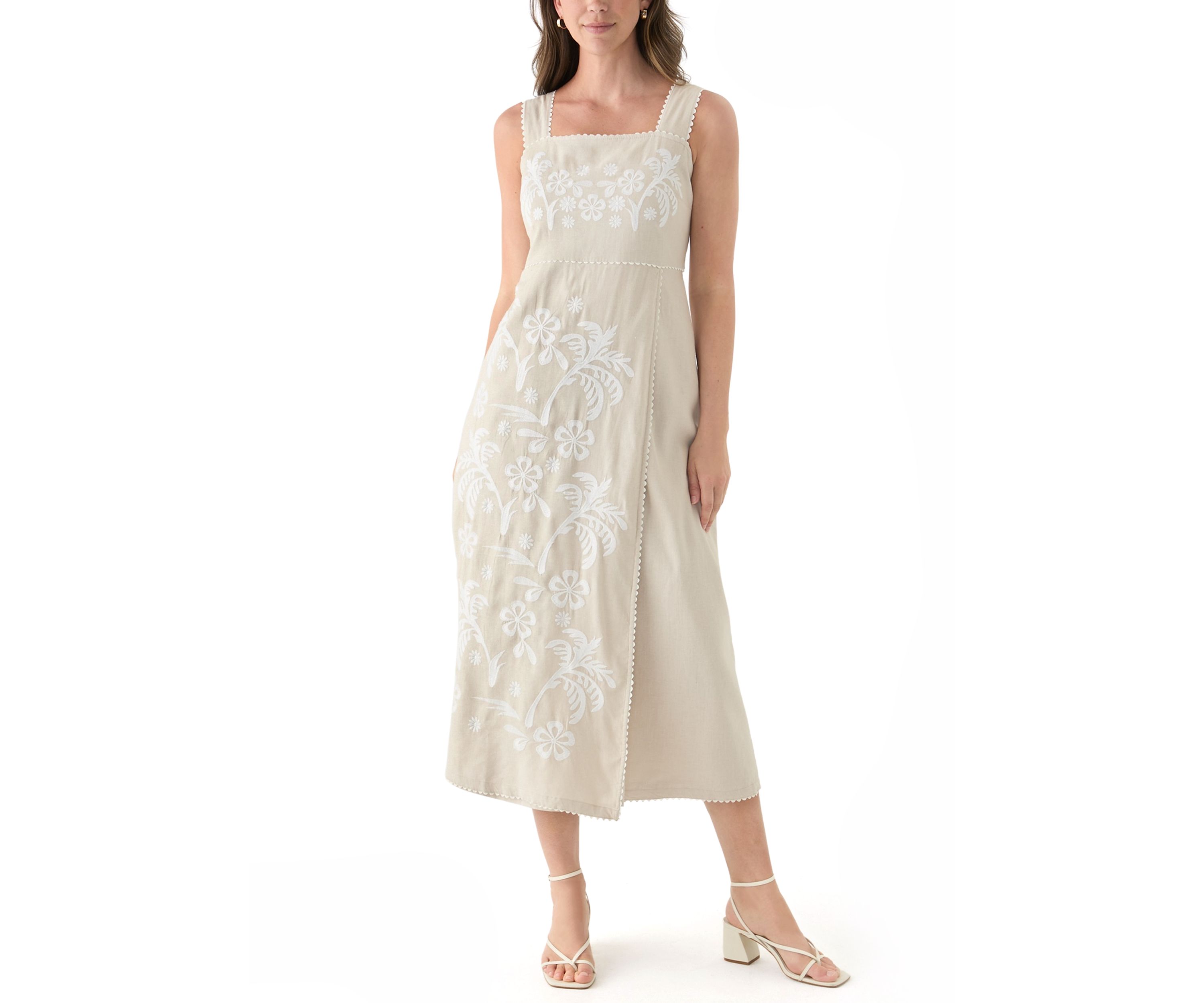 Petite Sleeveless Square Neck Printed Midi Dress