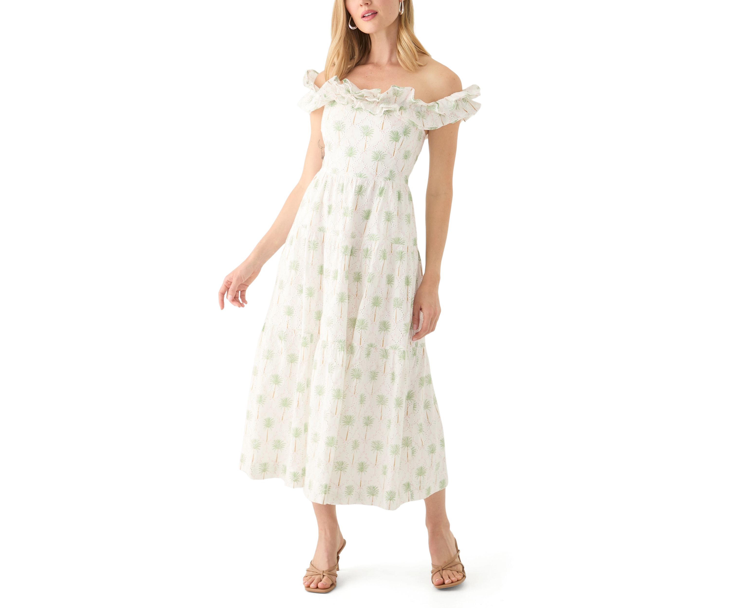 Petite Printed Off-the-Shoulder Midi Dress