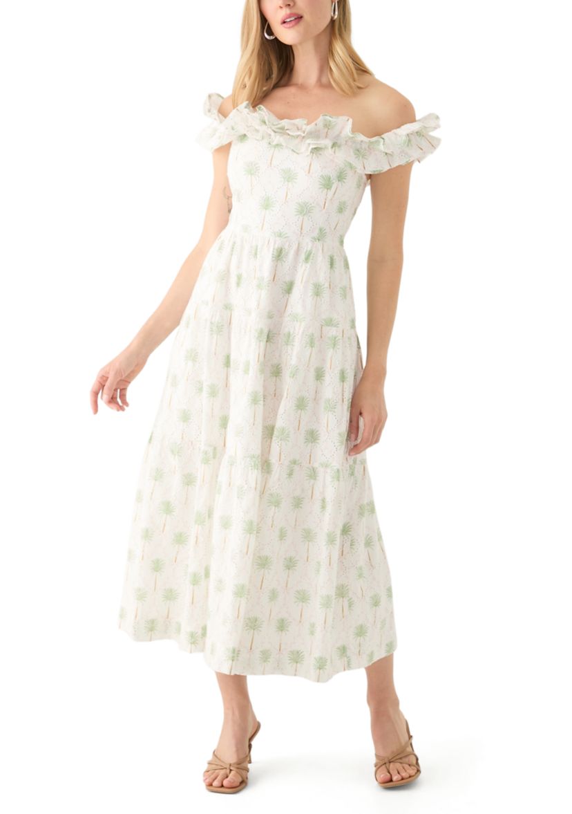 Petite Printed Off-the-Shoulder Midi Dress