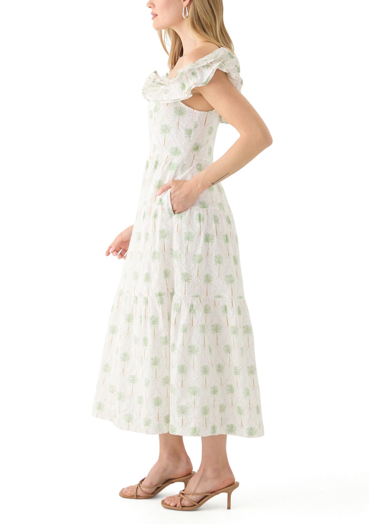 Petite Printed Off-the-Shoulder Midi Dress