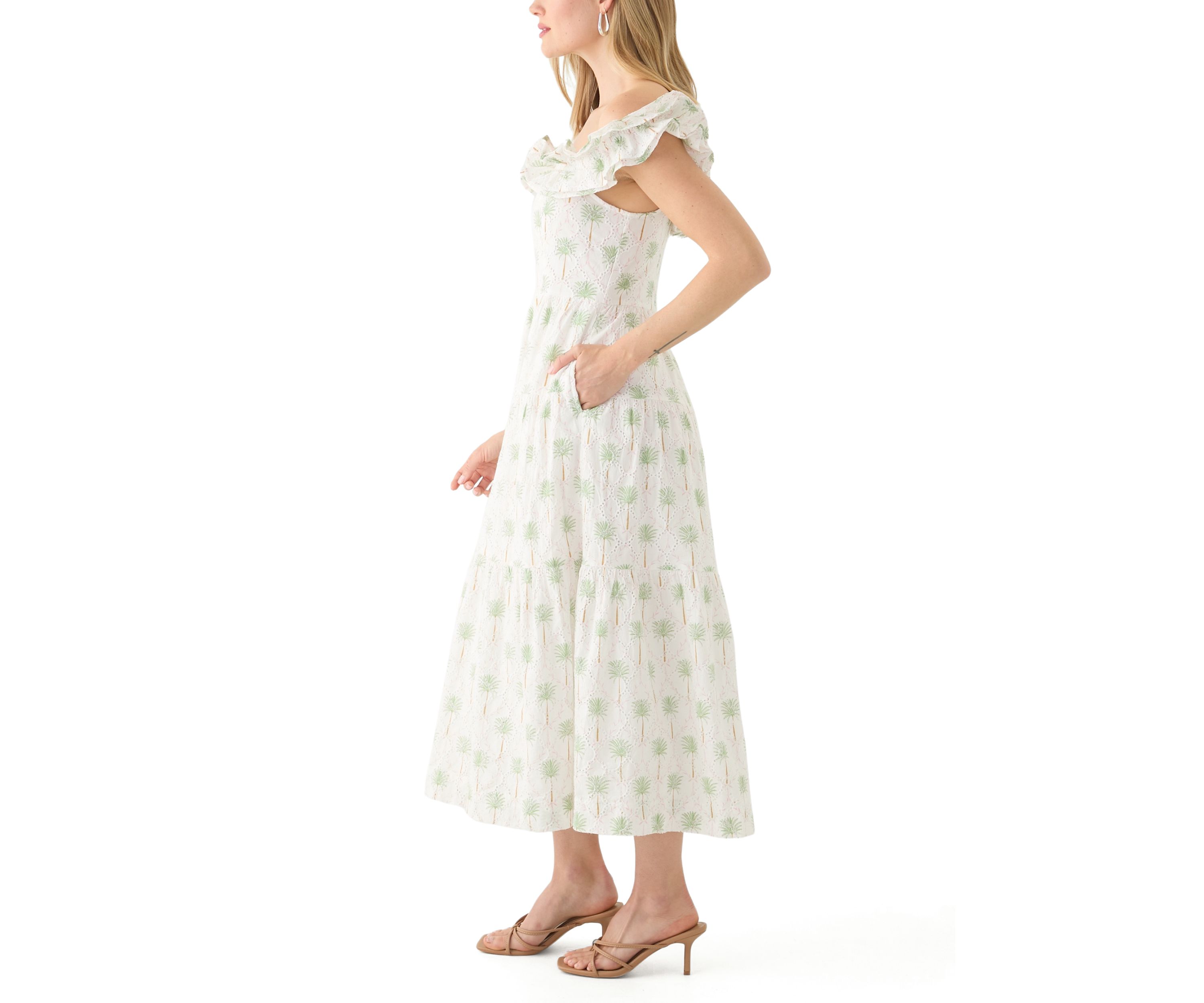 Petite Printed Off-the-Shoulder Midi Dress