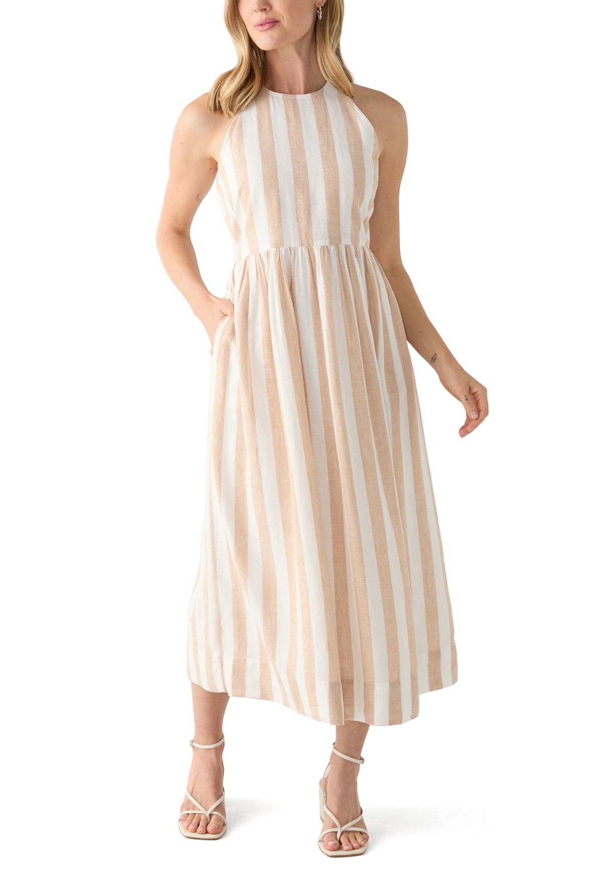 Petite Sleeveless Linen Yarn Dyed Tank Dress