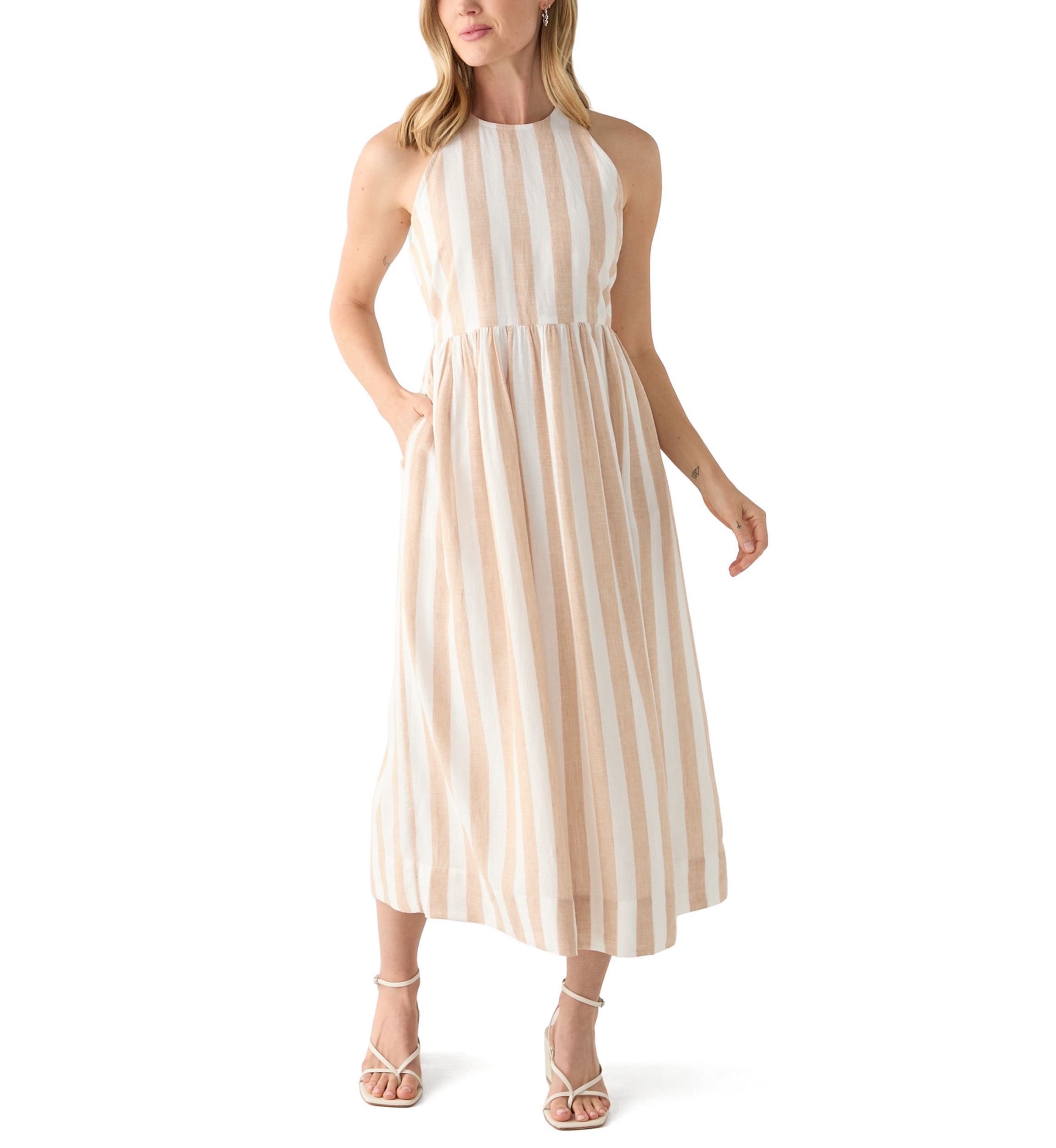 Petite Sleeveless Linen Yarn Dyed Tank Dress