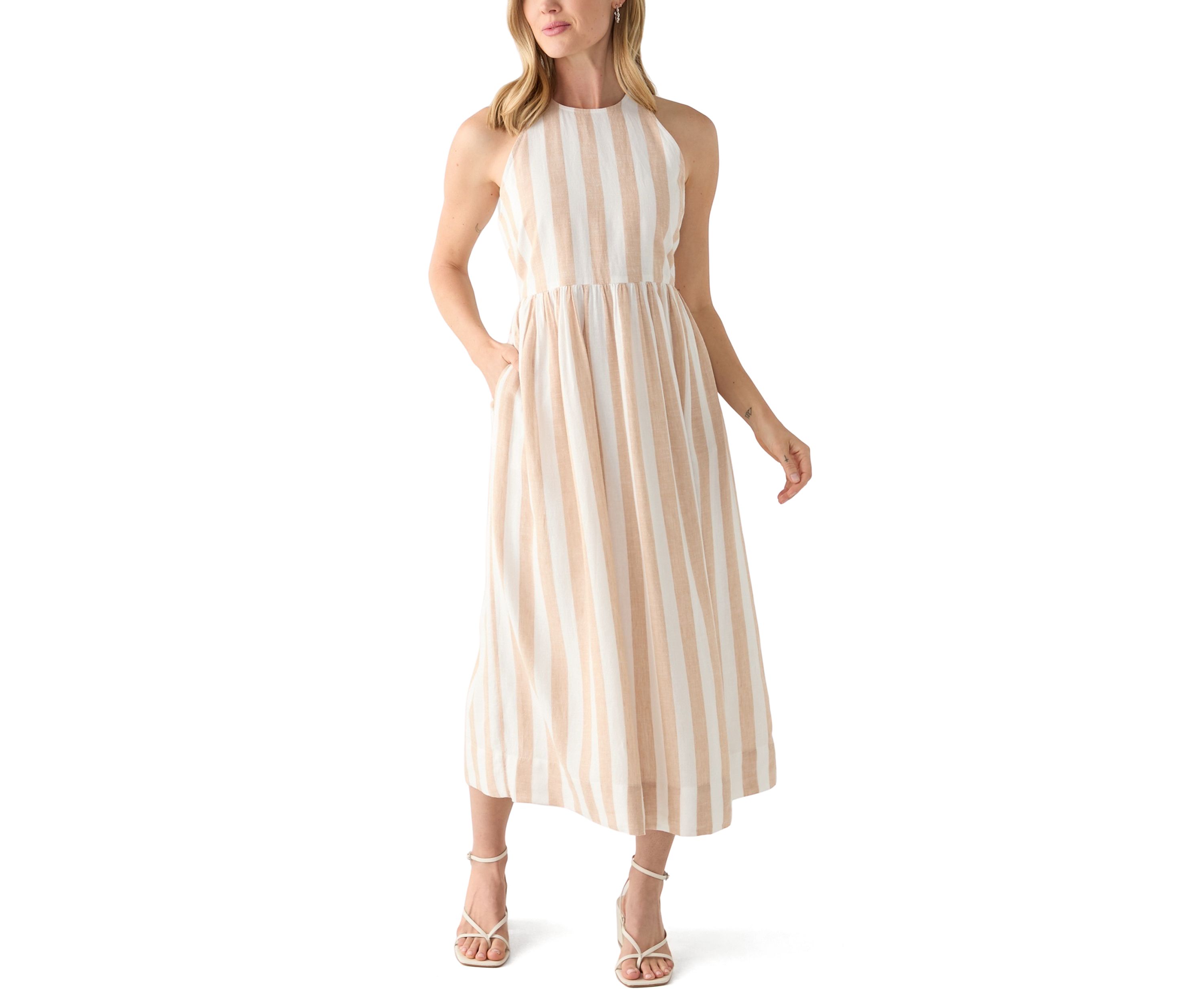 Petite Sleeveless Linen Yarn Dyed Tank Dress