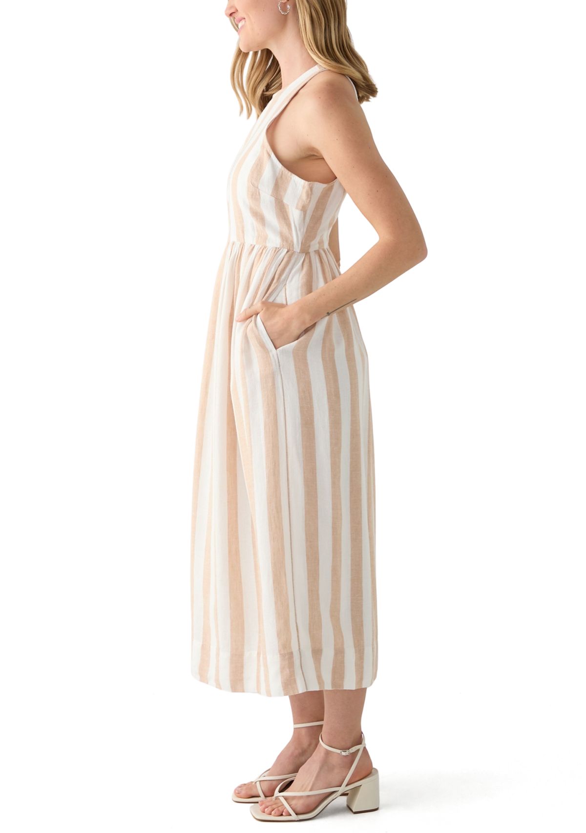 Petite Sleeveless Linen Yarn Dyed Tank Dress