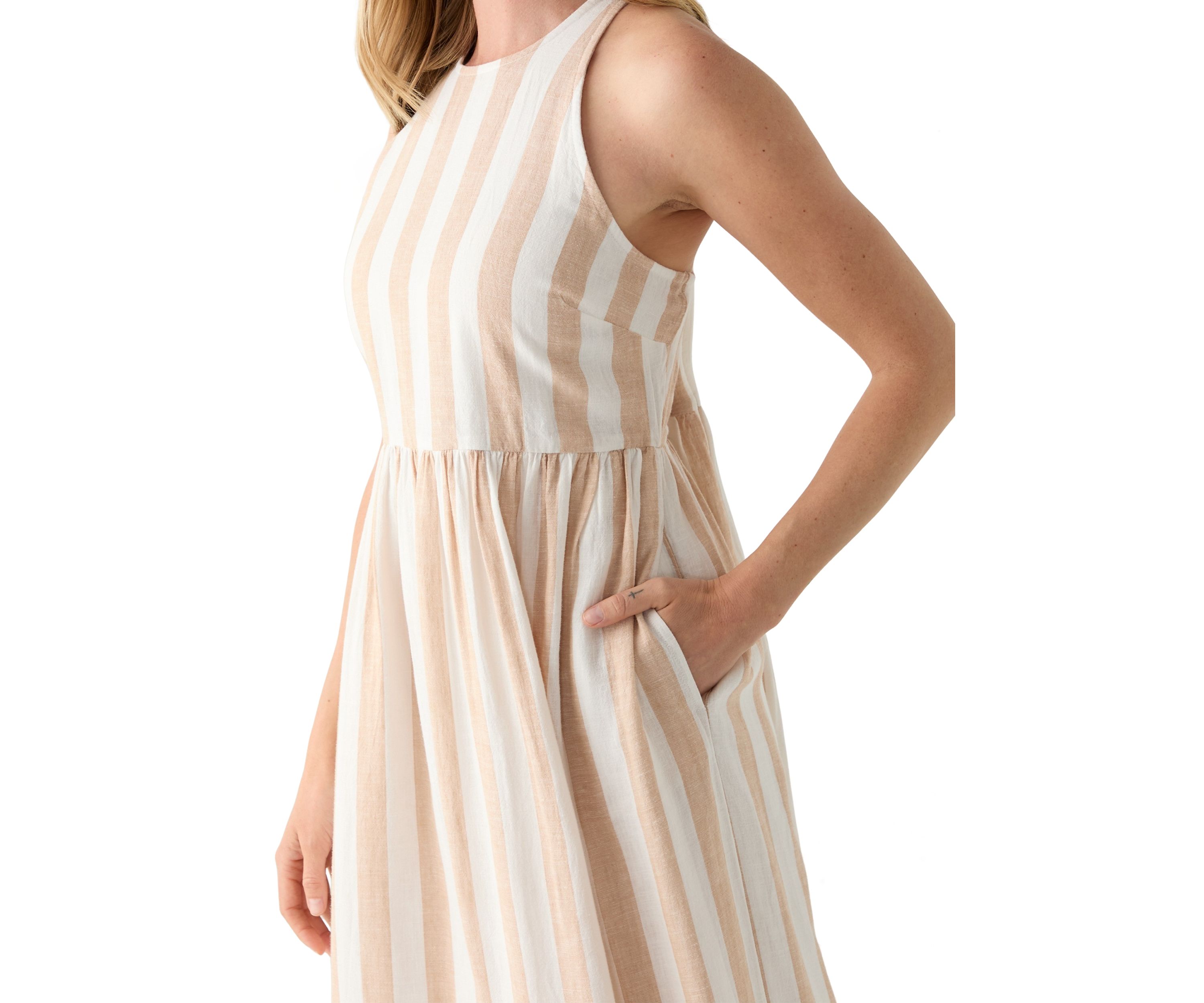 Petite Sleeveless Linen Yarn Dyed Tank Dress