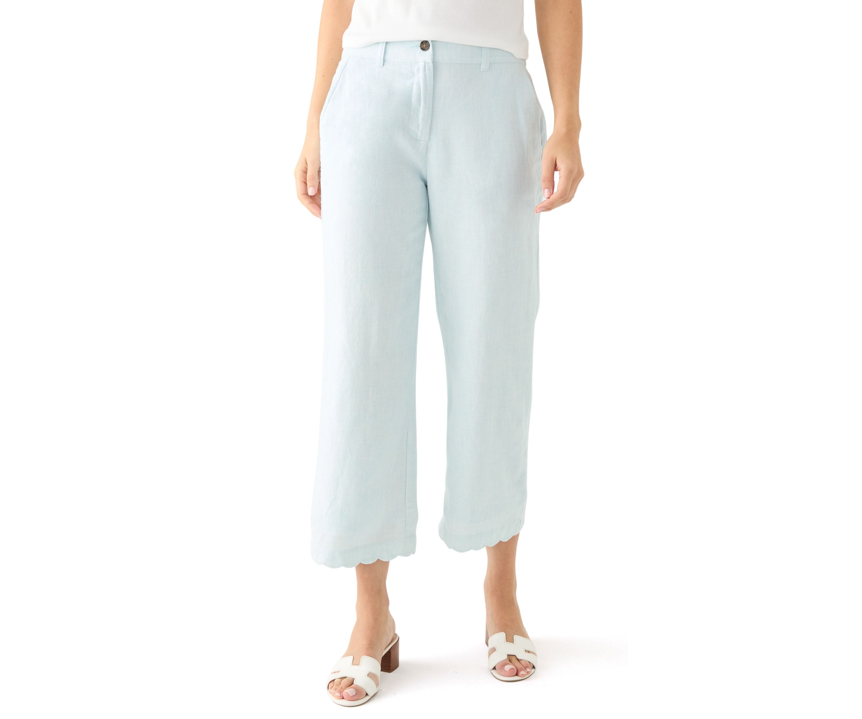 Petite Linen Scallop Trousers 