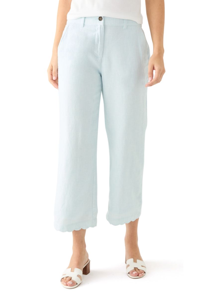 Petite Linen Scallop Trousers 