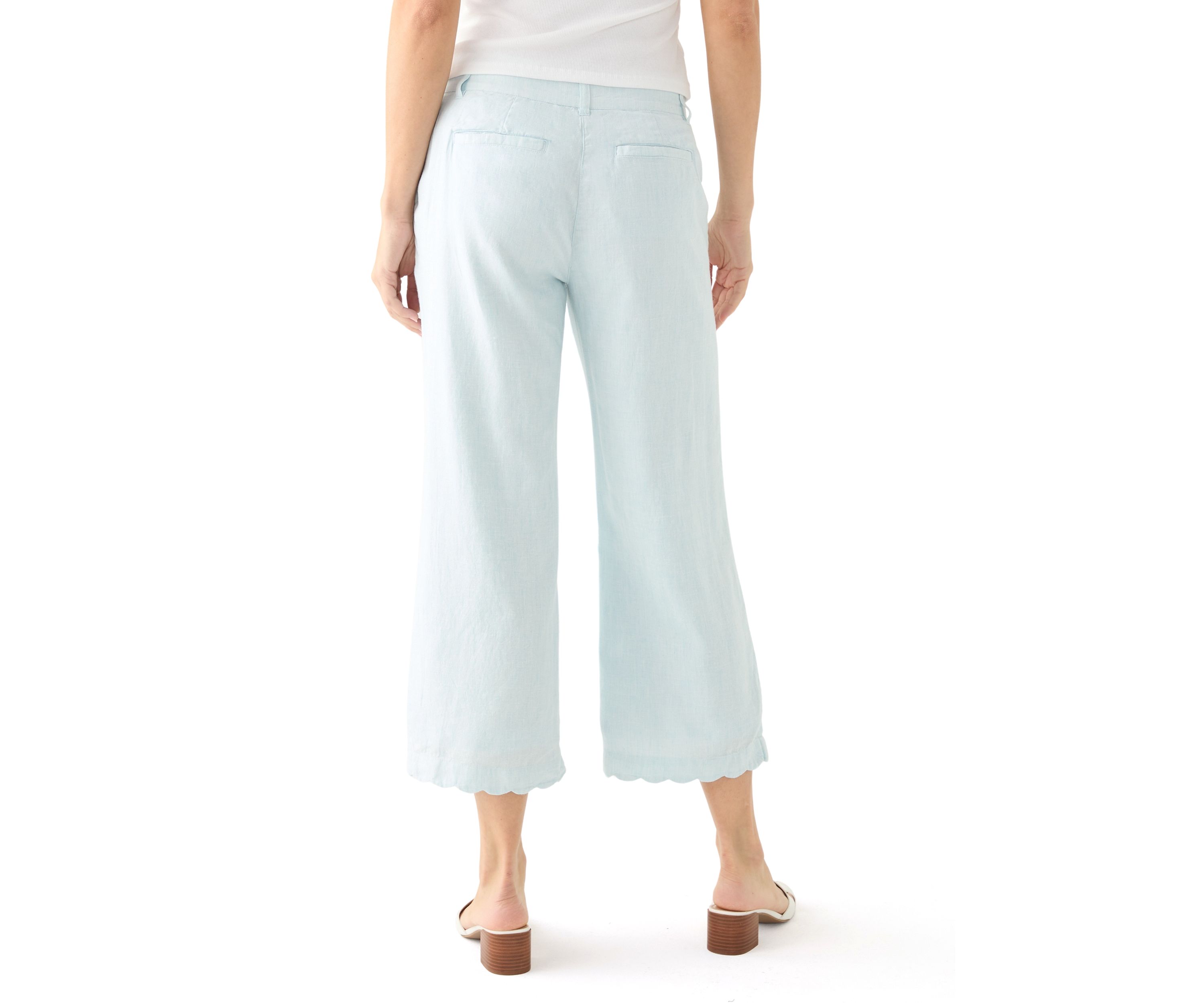 Petite Linen Scallop Trousers 