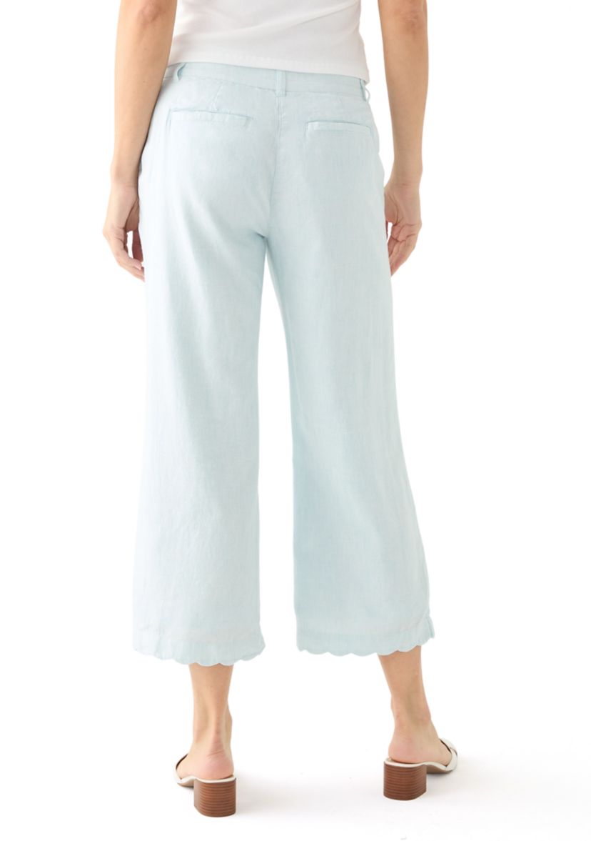 Petite Linen Scallop Trousers 
