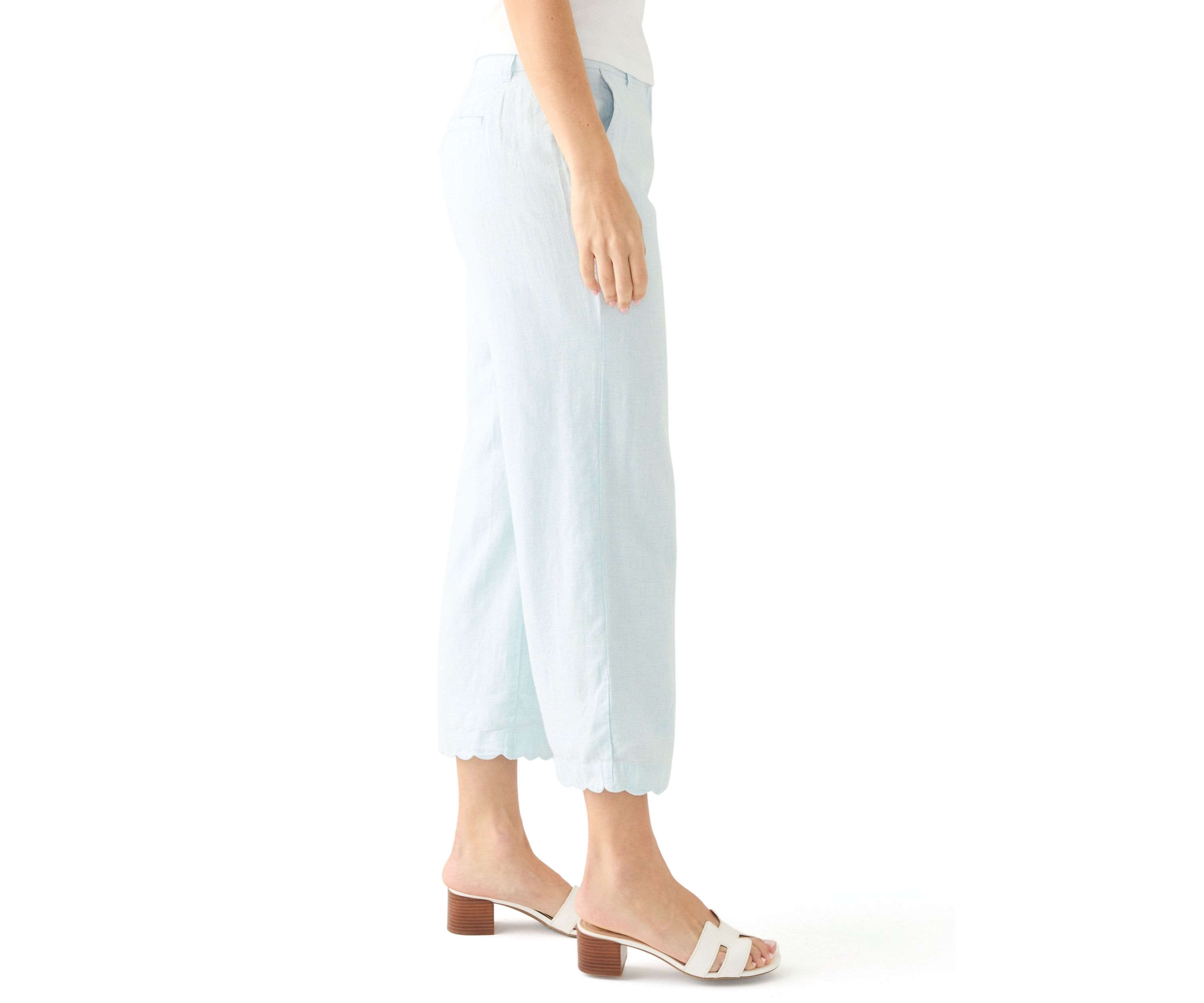 Petite Linen Scallop Trousers 