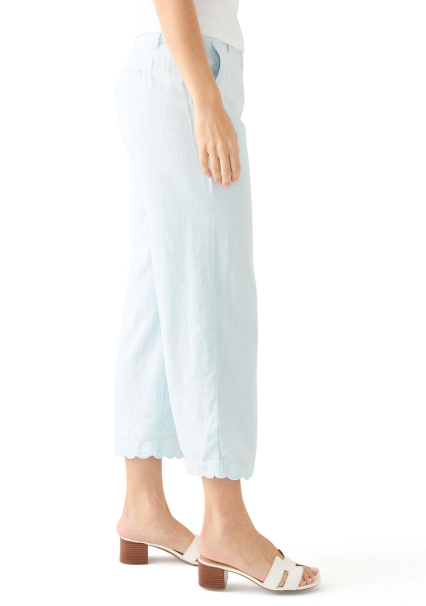 Petite Linen Scallop Trousers 