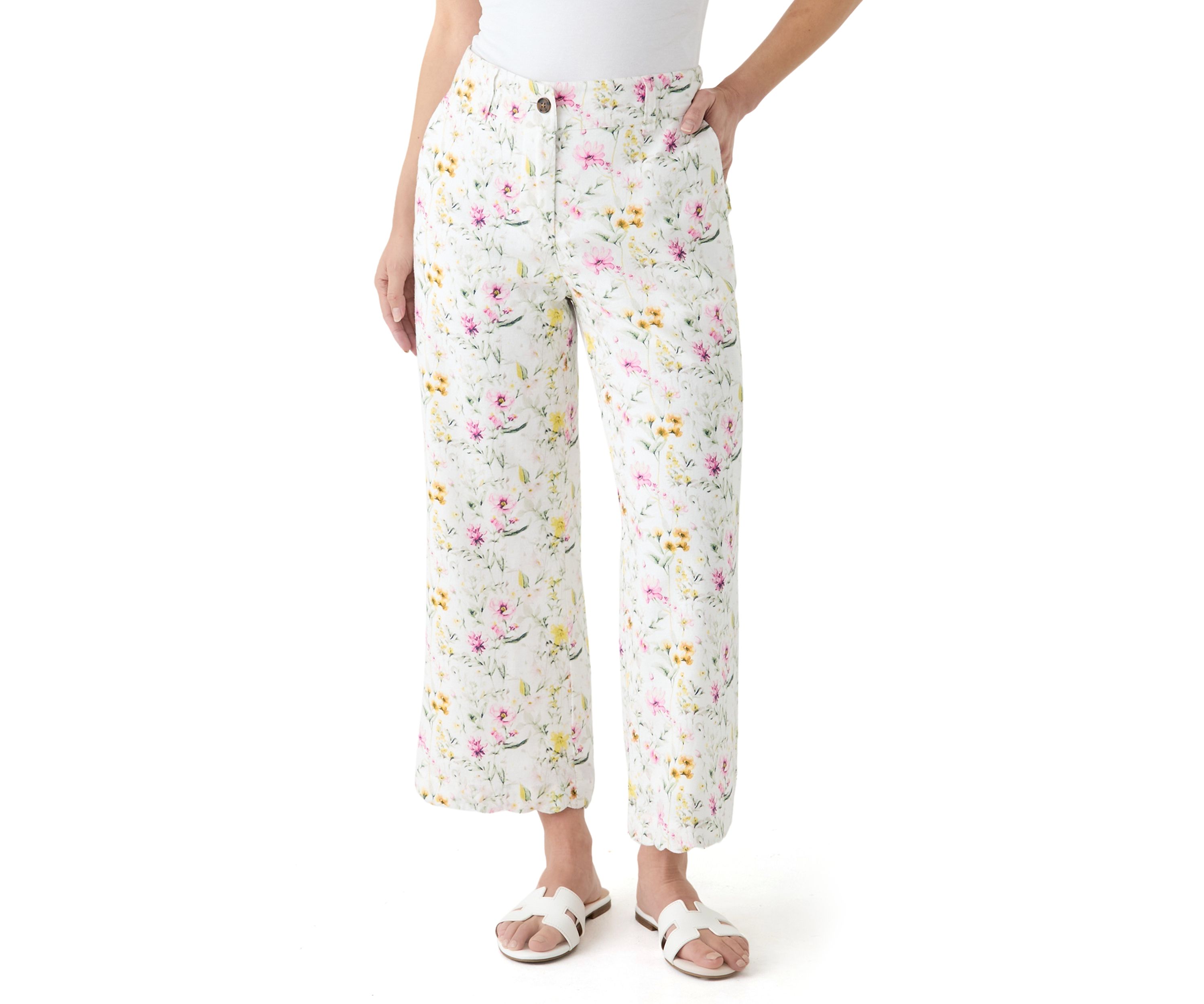 Petite Linen Scalloped Pants