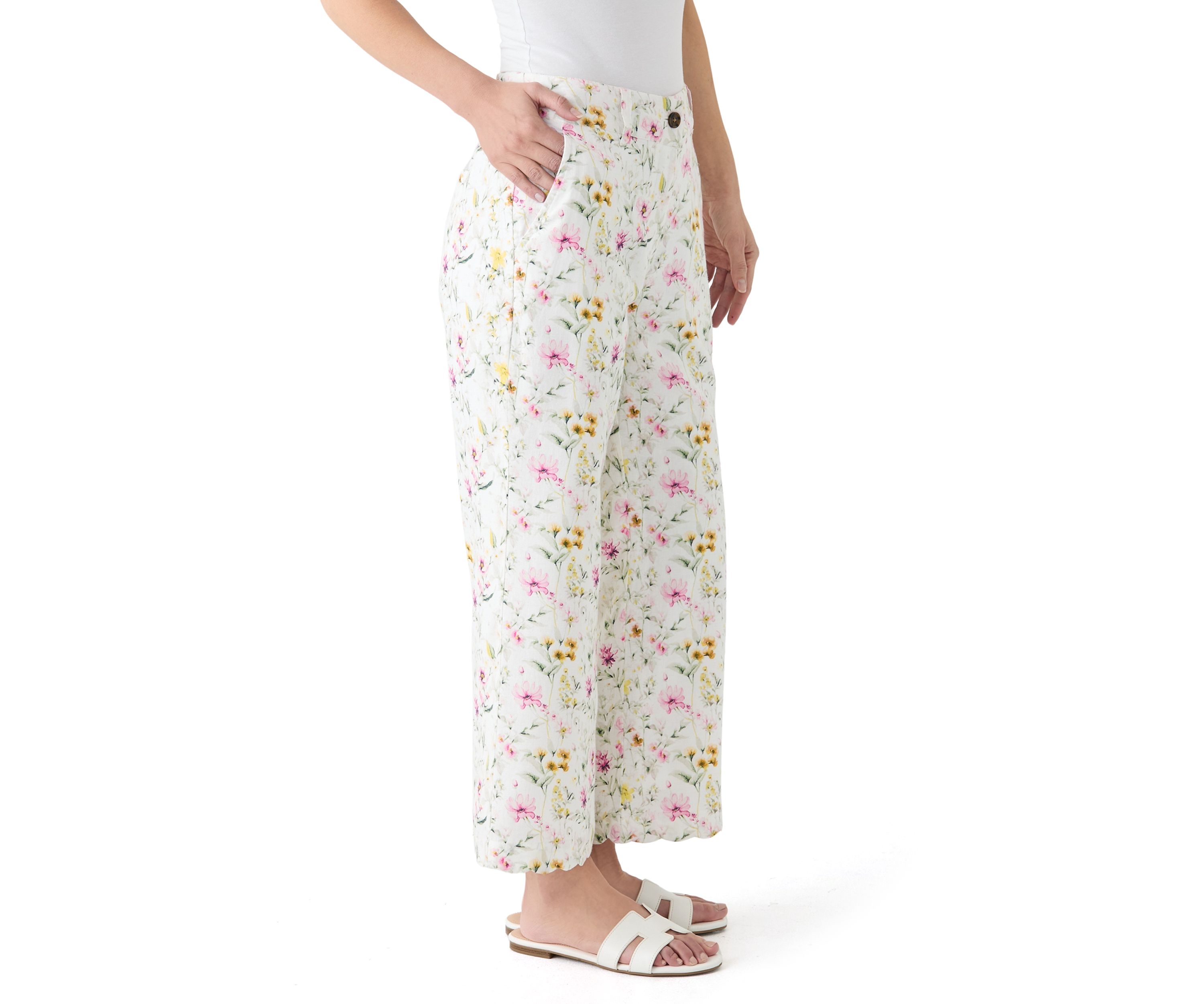 Petite Linen Scalloped Pants
