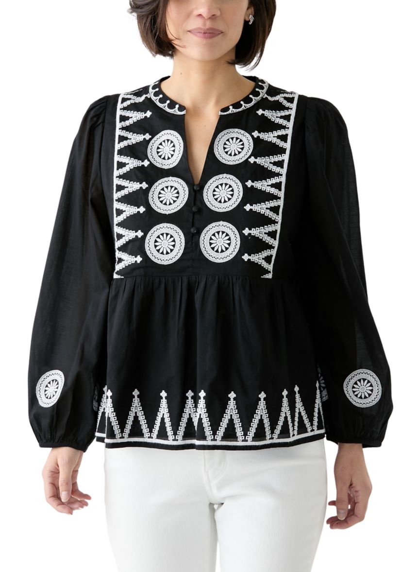 Petite Embroidered Peasant Top 